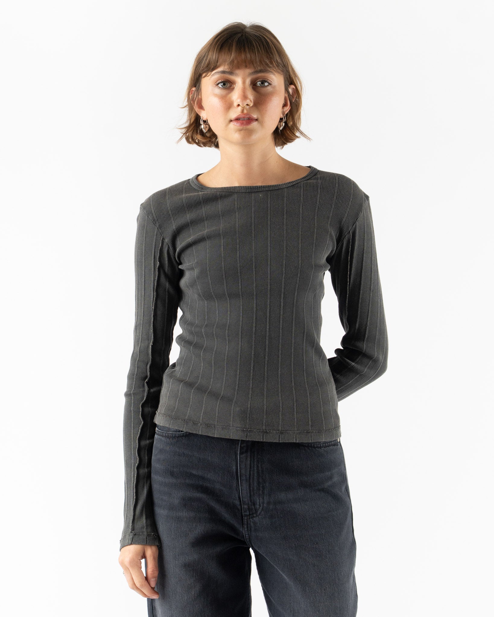 mfpen LS Rib Tee in Washed Graphite