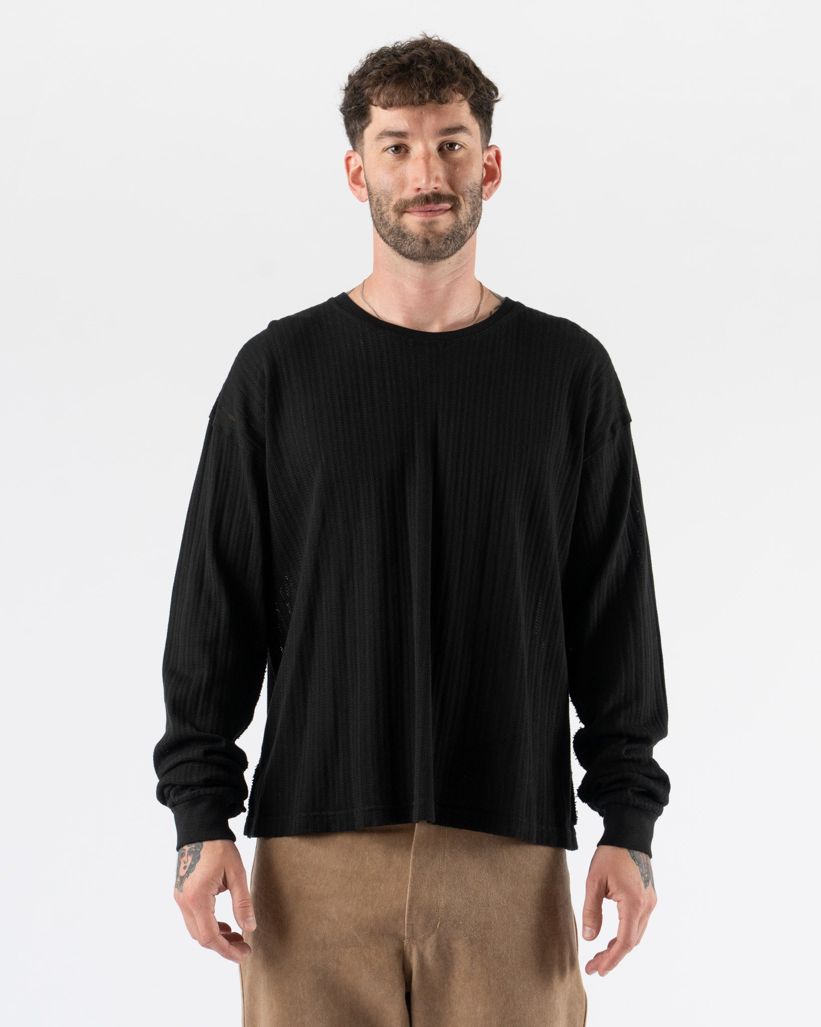 トップス mfpen Merch LS tee 25SS mfpen Relaxed LS Tee in Black Lace Stripe Curated at Jake and Jones