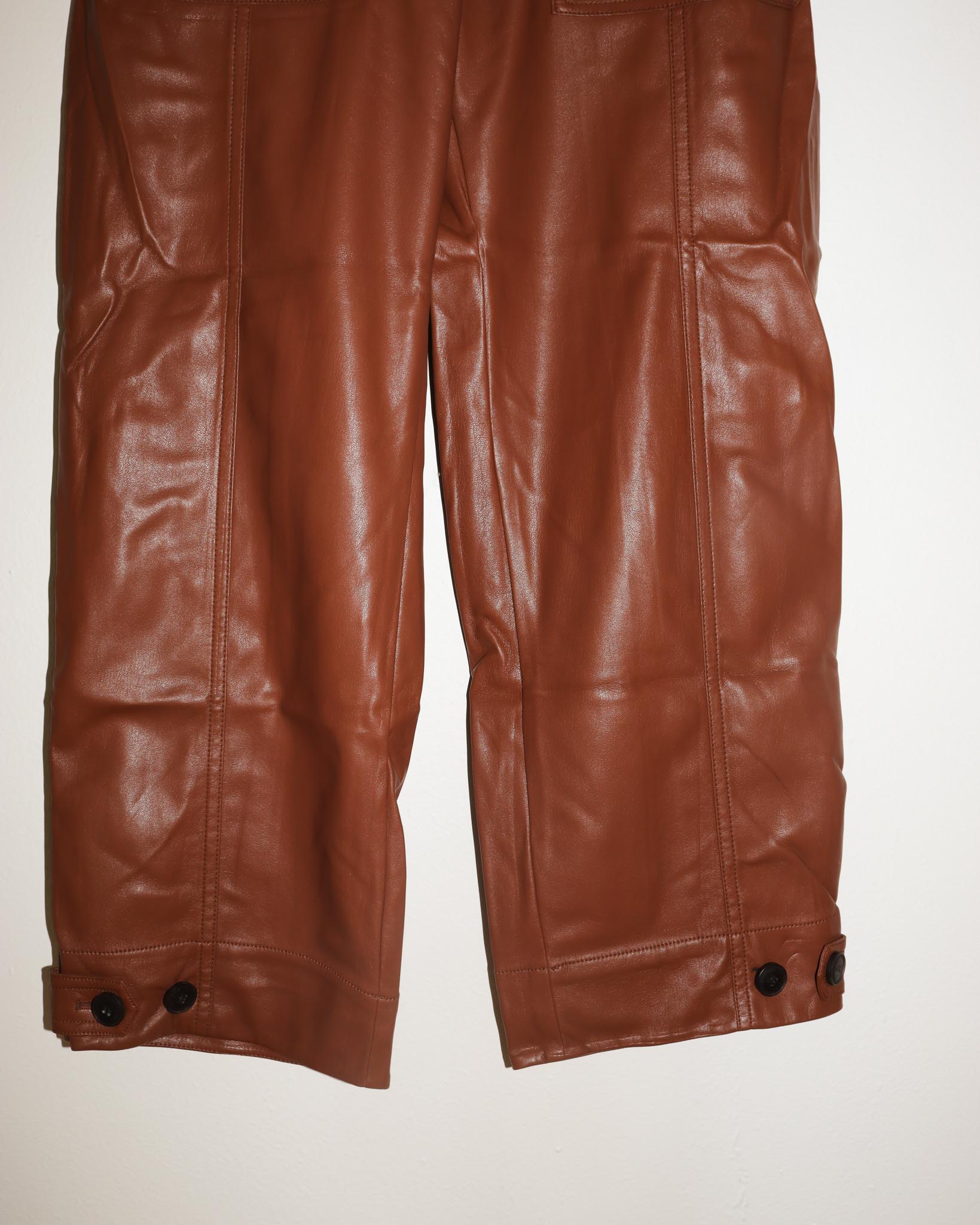 Pre-owned: Mijeong Park Faux Leather Workwear Trouser in Brown