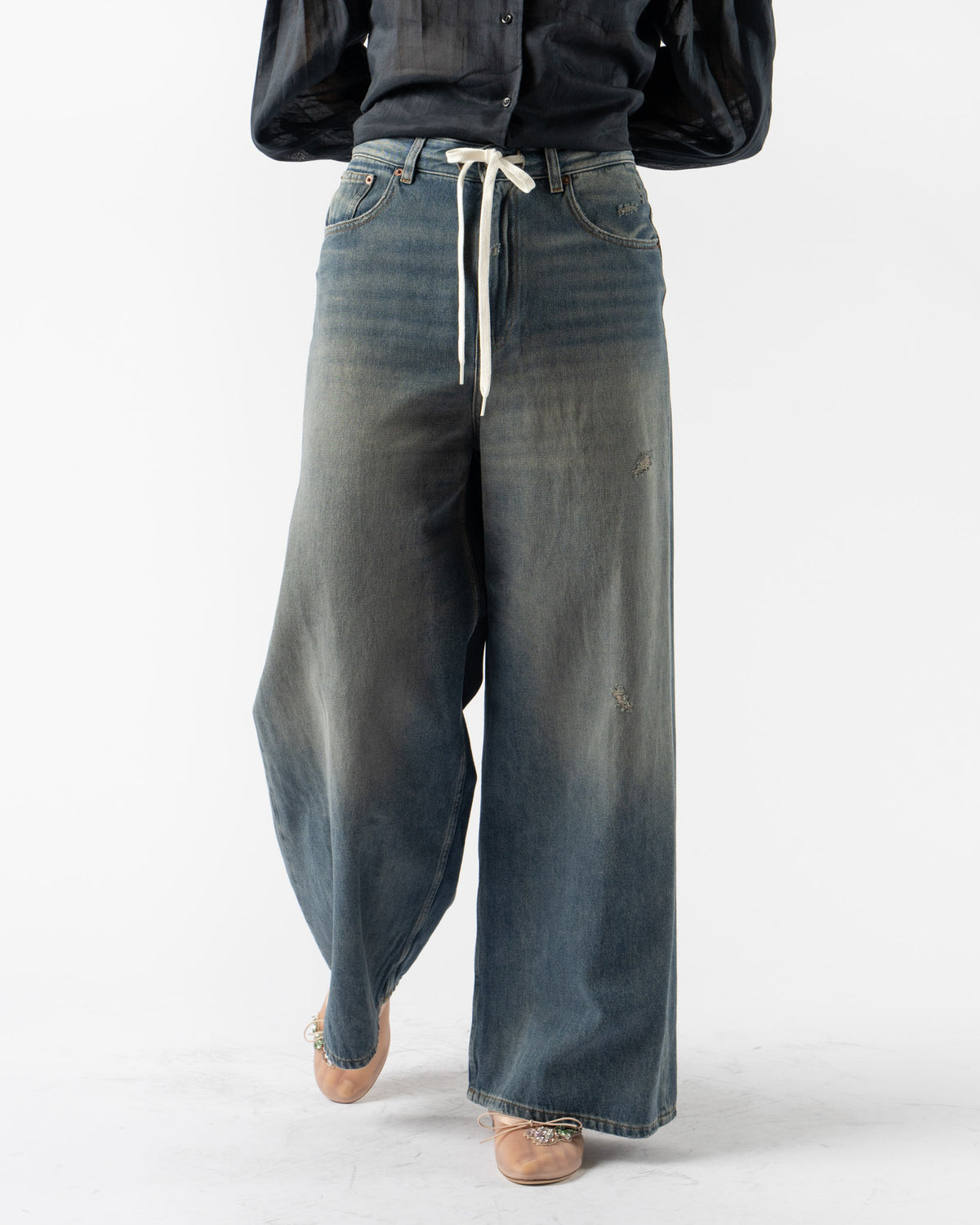 MM6 Maison Margiela Pants 5 Pockets with Drawstring in Grey Blue 