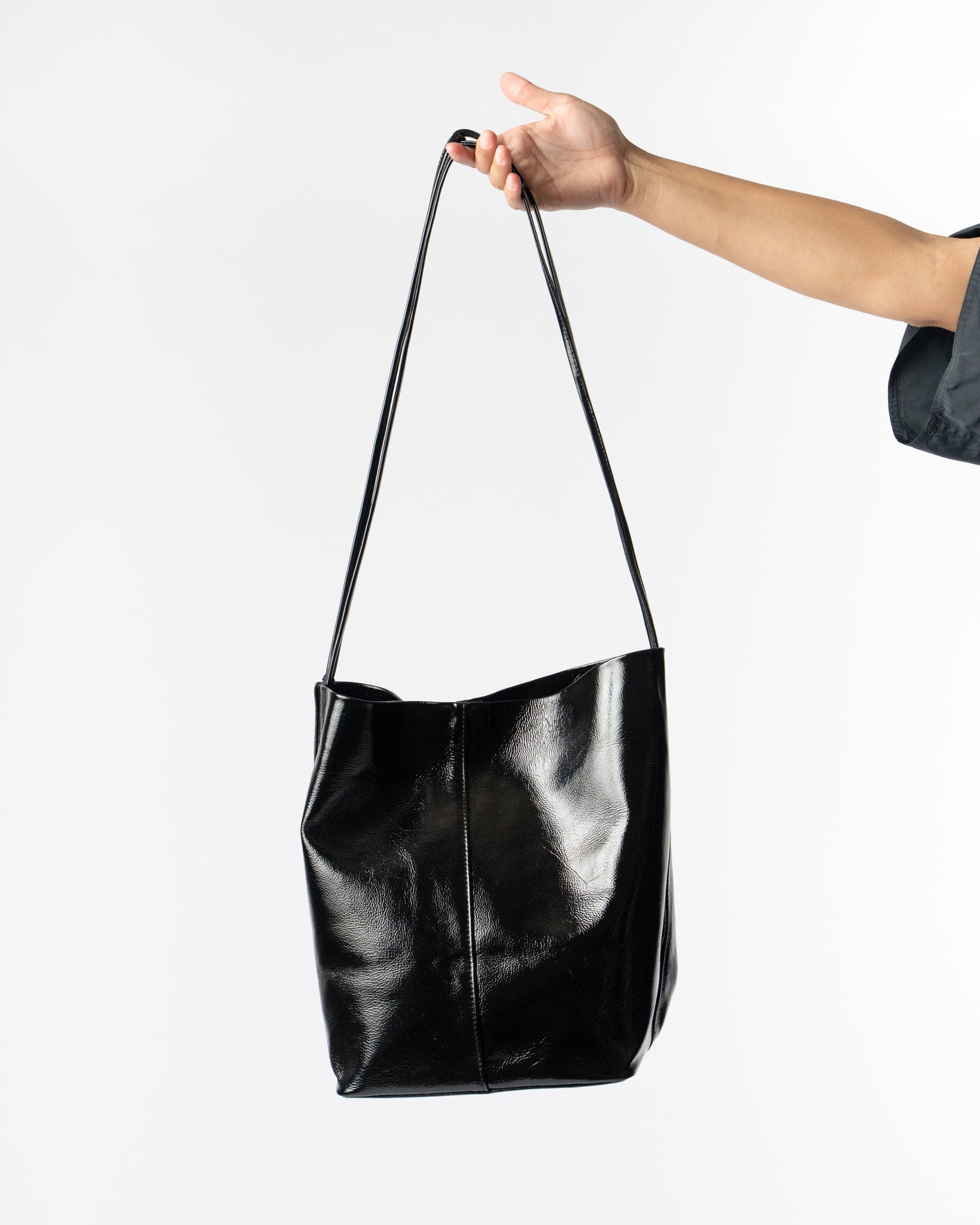 Modern Weaving Crossbody Single Strap in Glossed Black