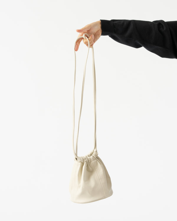 Modern Weaving Mini Drum Drawstring Bucket Bag in Cream