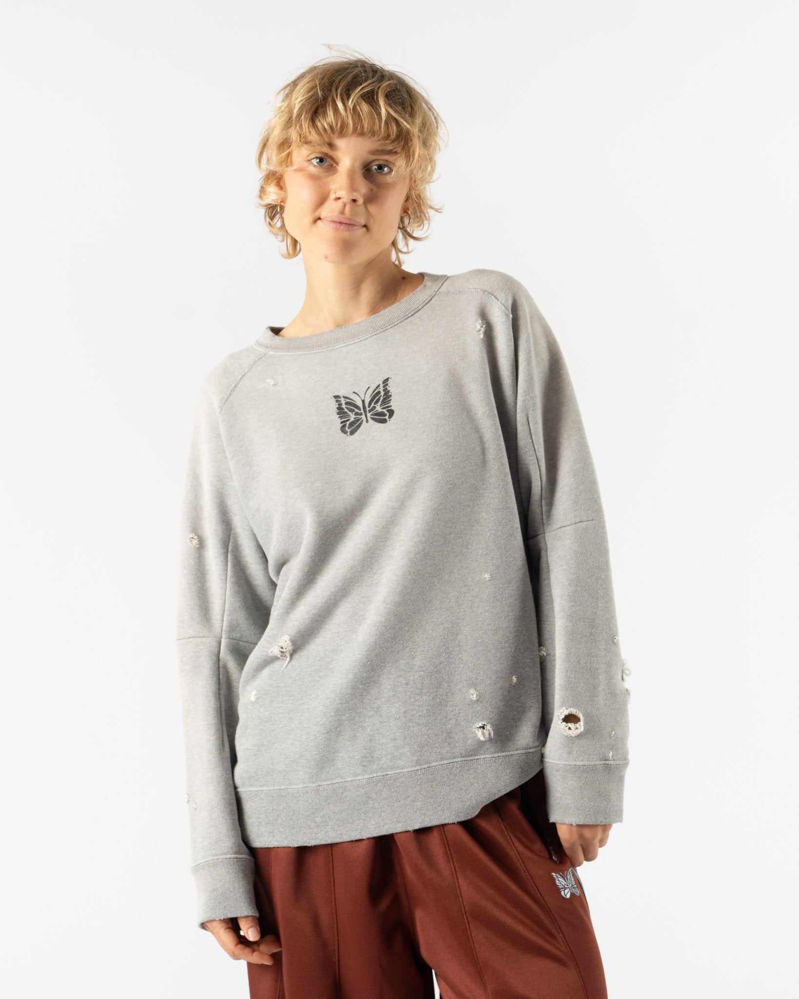 Needles Deconstructed Sweat Shirt in Heather Grey
