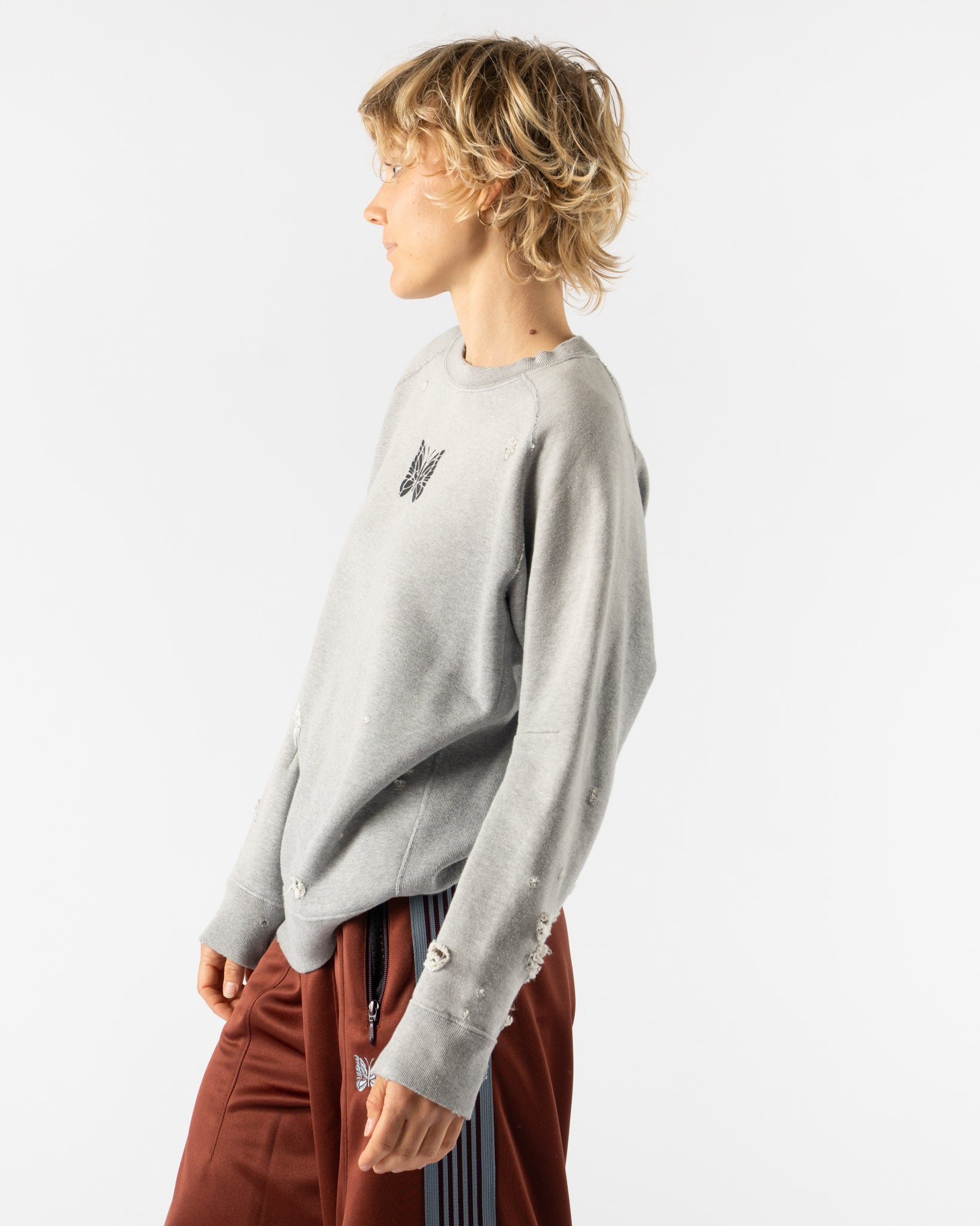 Needles Deconstructed Sweat Shirt in Heather Grey