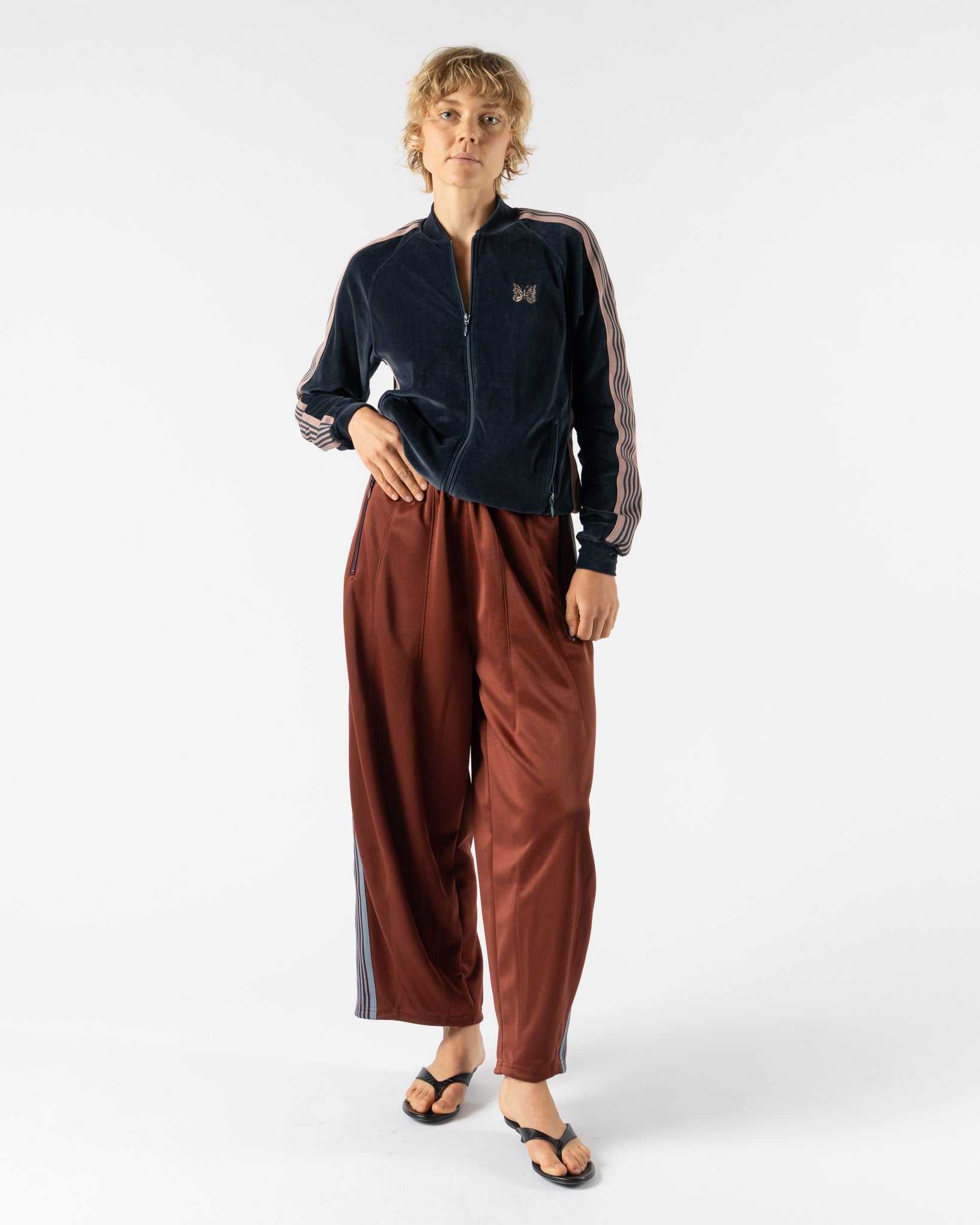 Needles Rib Collar Track Jacket in Steel Blue