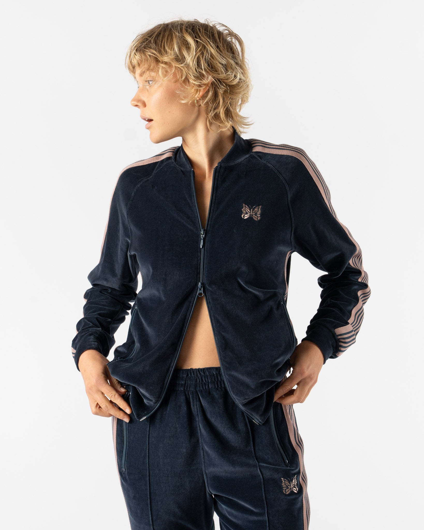 Needles Rib Collar Track Jacket in Steel Blue