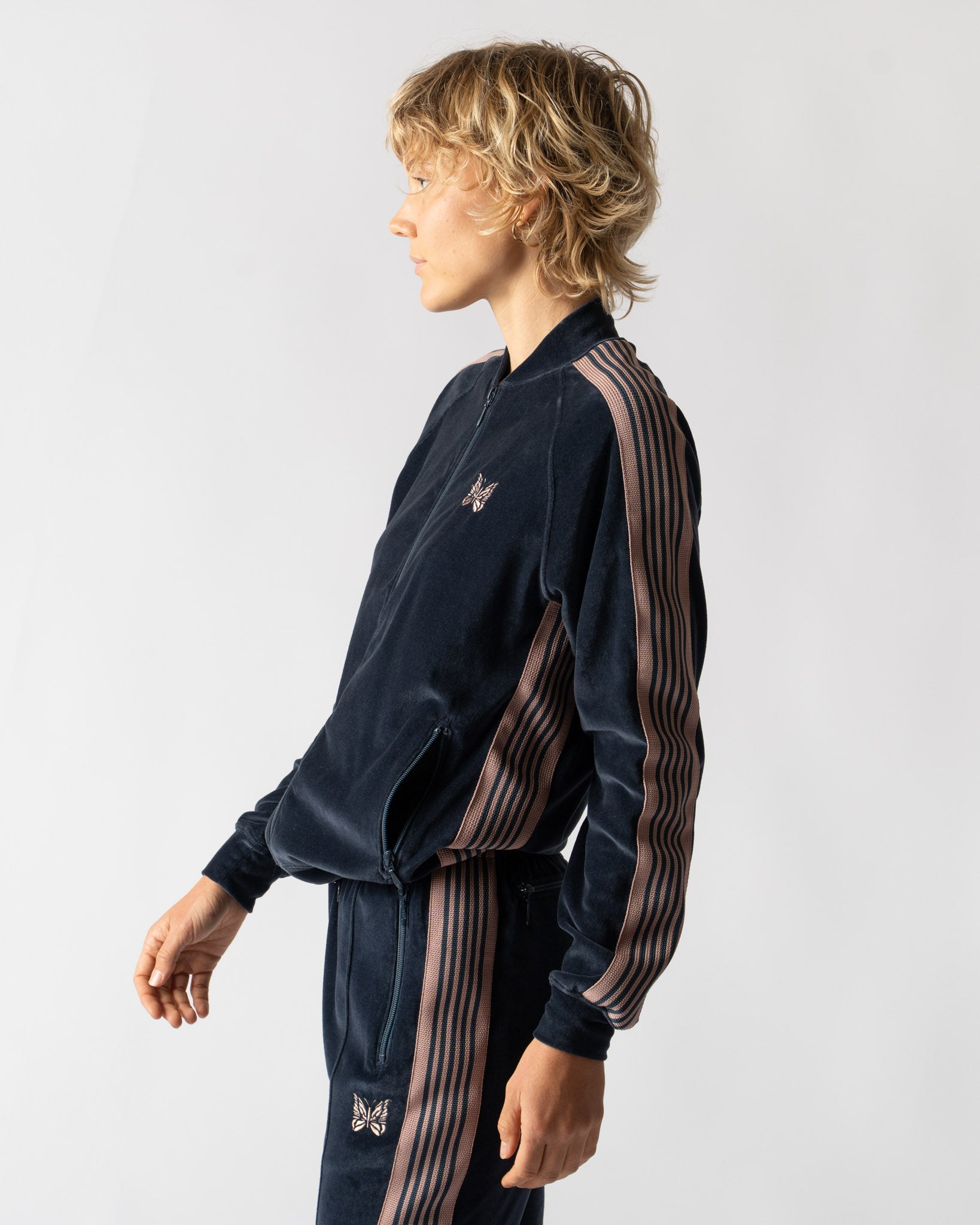Needles Rib Collar Track Jacket in Steel Blue