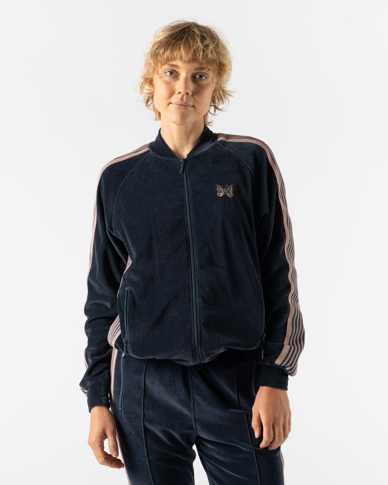 Needles Rib Collar Track Jacket in Steel Blue