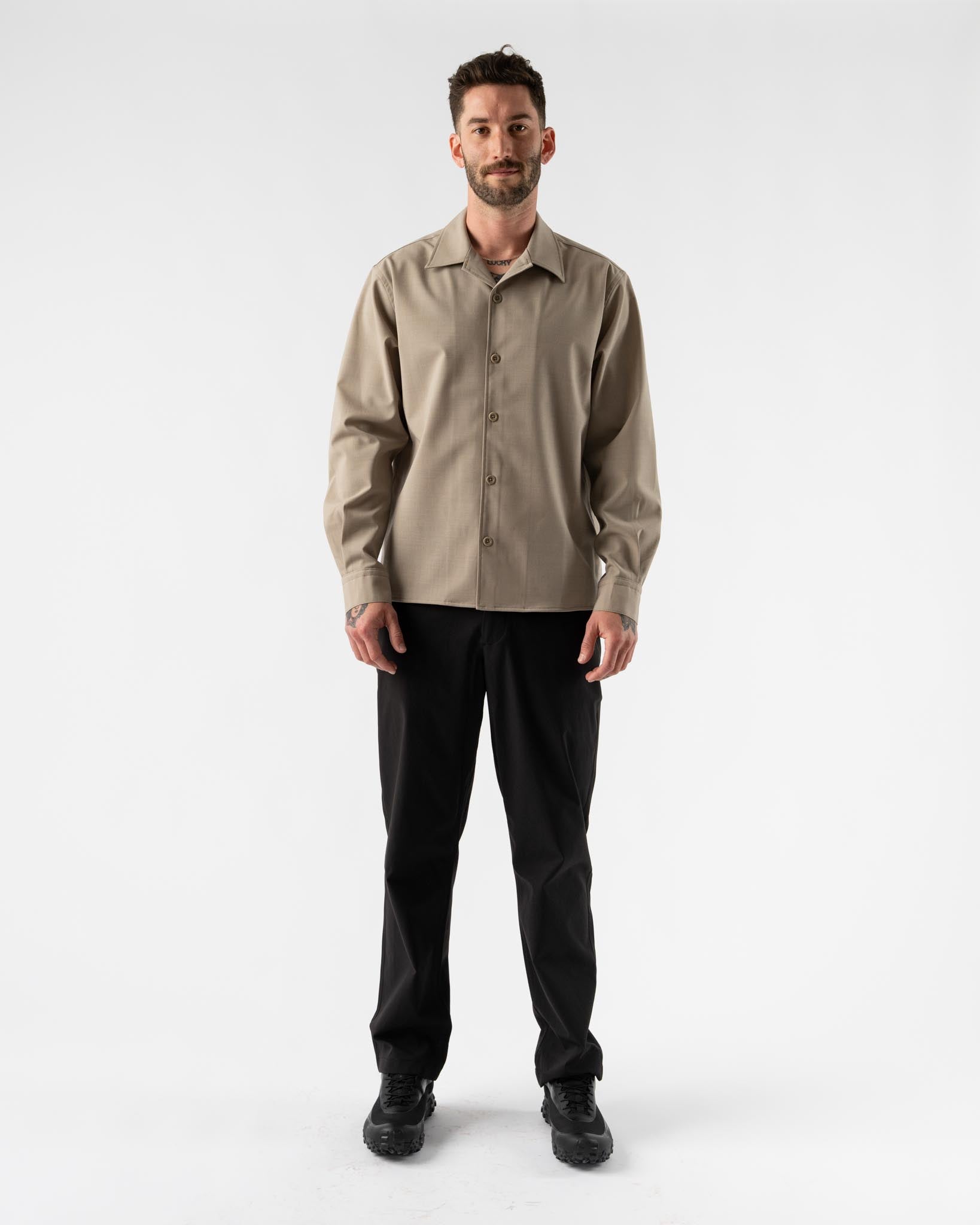 Norse Projects Carsten Light Wool LS Shirt in Light Khaki