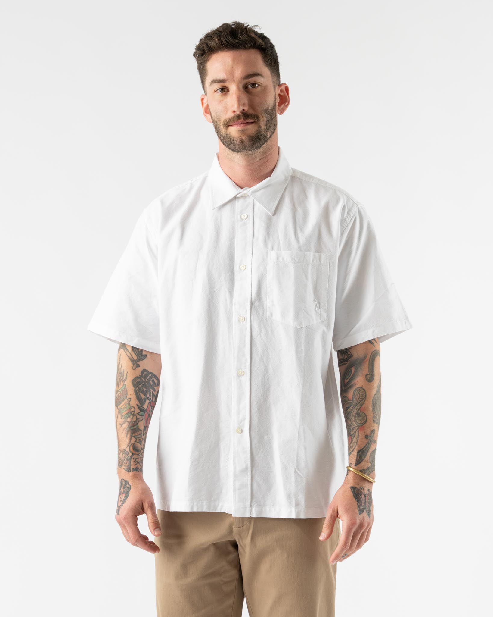 men monogram dress shirts Norse Projects Ivan Oxford Monogram in White Curated at Jake and Jones