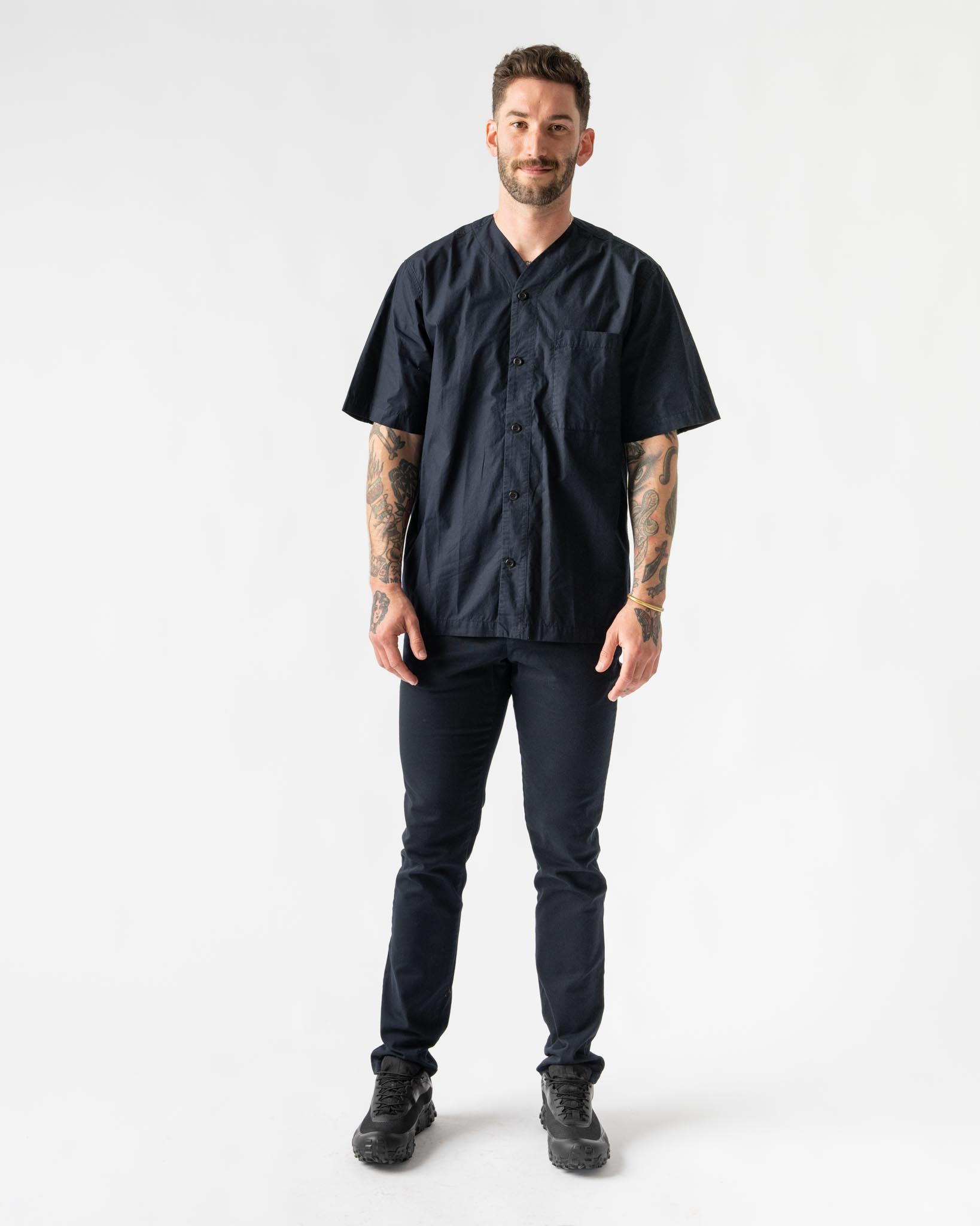 Norse Projects Erwin Typewriter Short Sleeve Shirt in Dark Navy