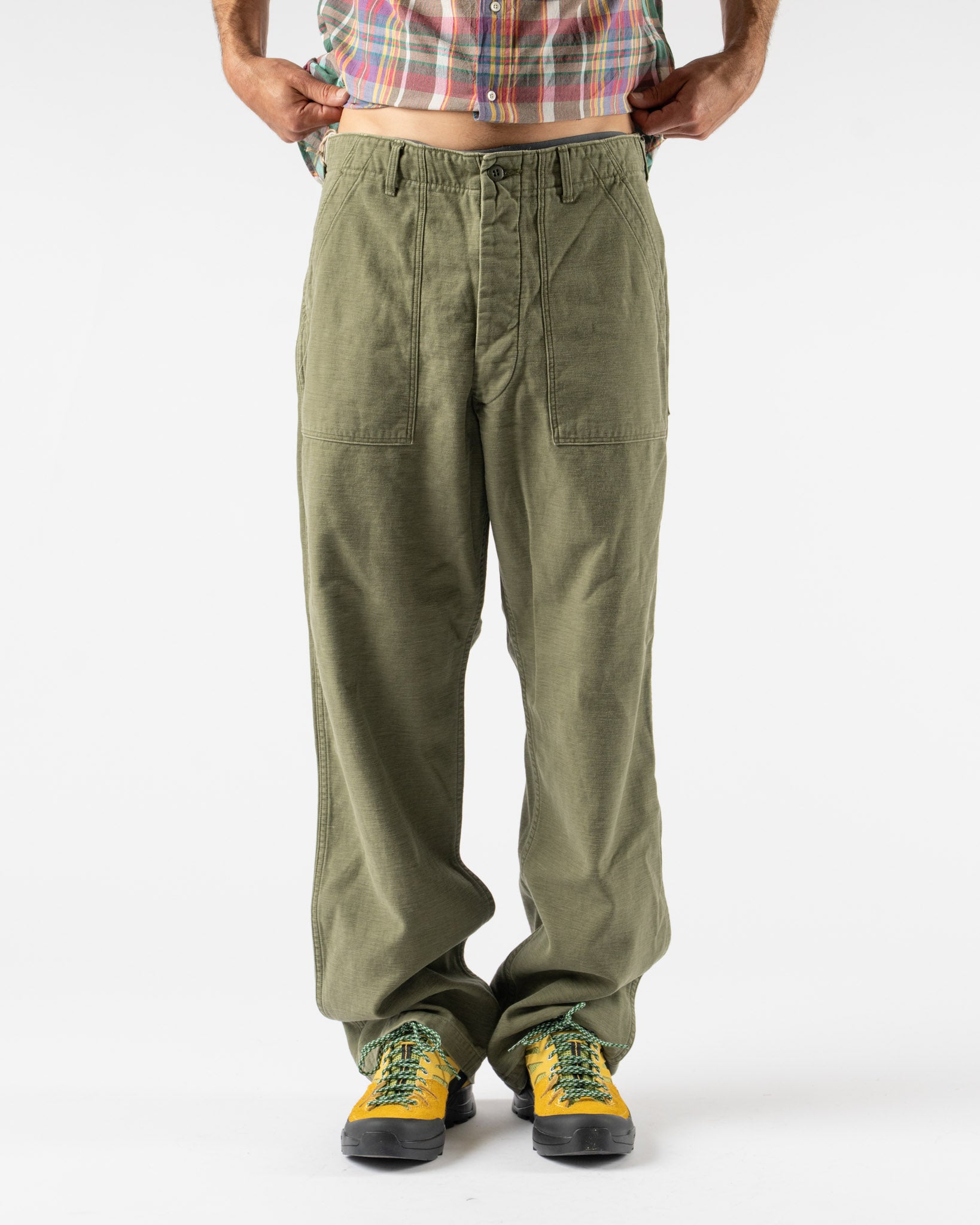 orSlow Herringbone Vintage Fit Fatigue Pants in Army Green