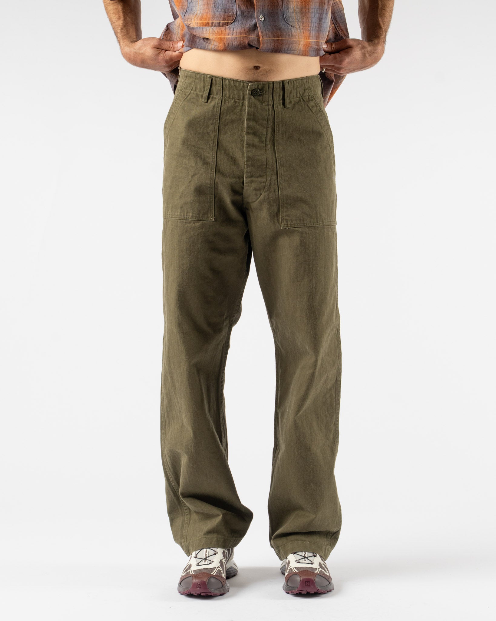 orSlow Real Used Wash Vintage Fit Fatigue Pants in Dark Olive Stone