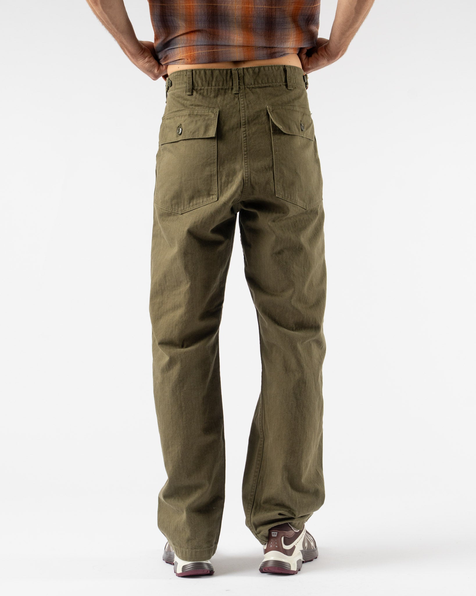 orSlow Real Used Wash Vintage Fit Fatigue Pants in Dark Olive Stone