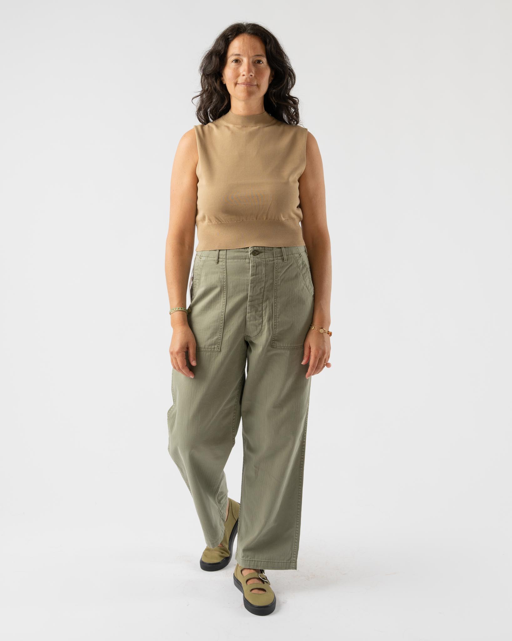 orSlow Herringbone Twill Summer Fatigue Pants in Green