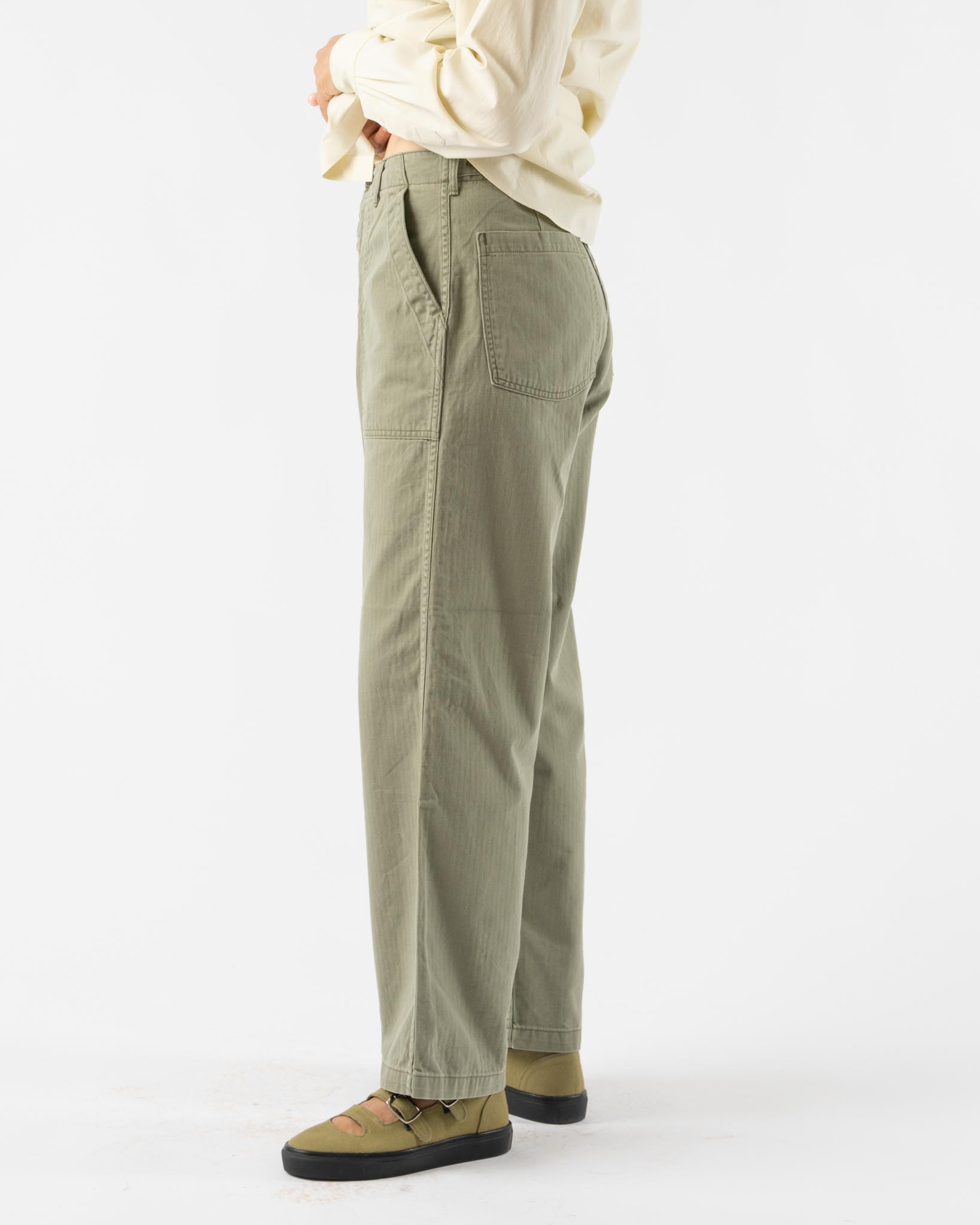 orSlow Herringbone Twill Summer Fatigue Pants in Green