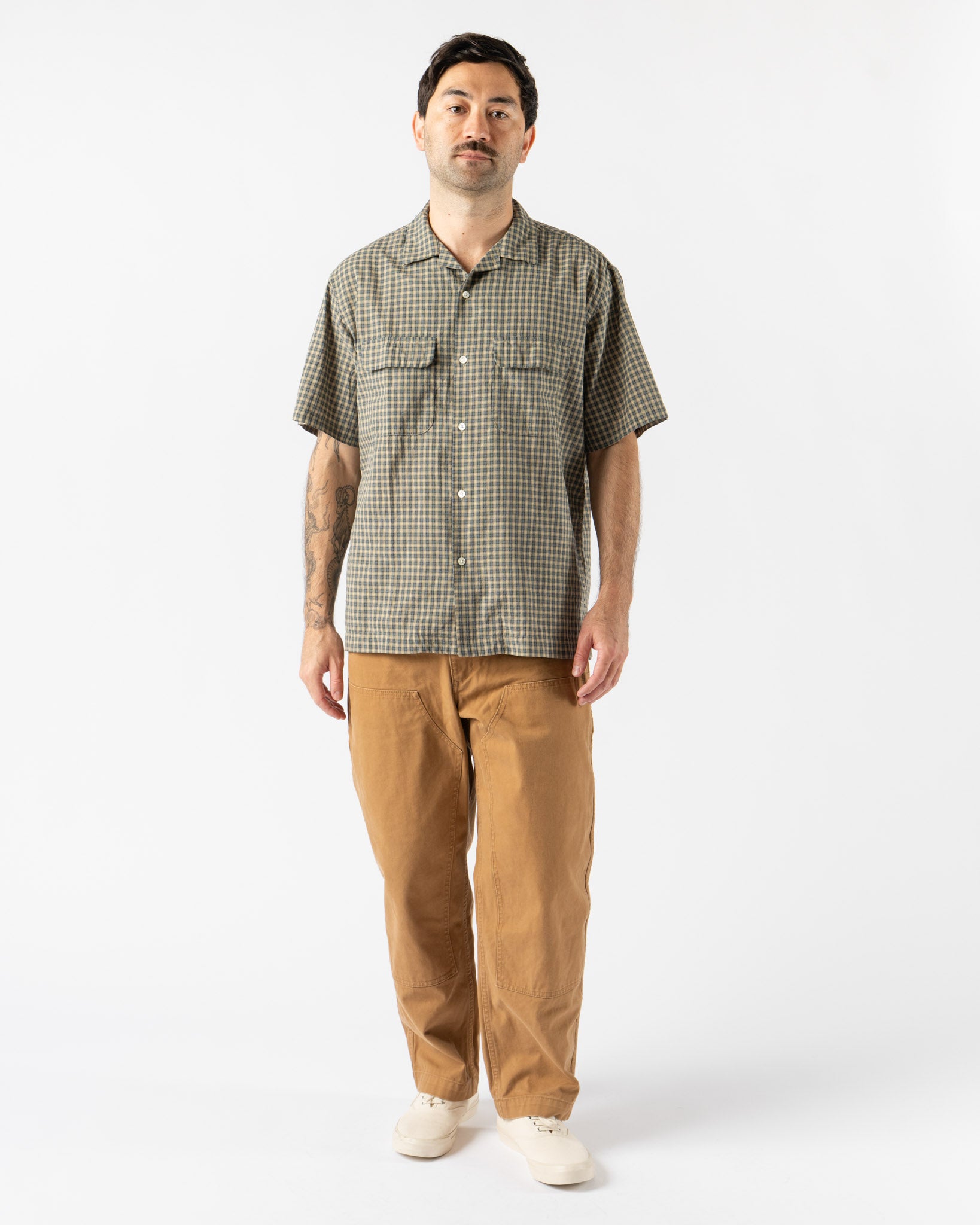 Pilgrim Surf + Supply Sam Plaid SS Shirt in Olive