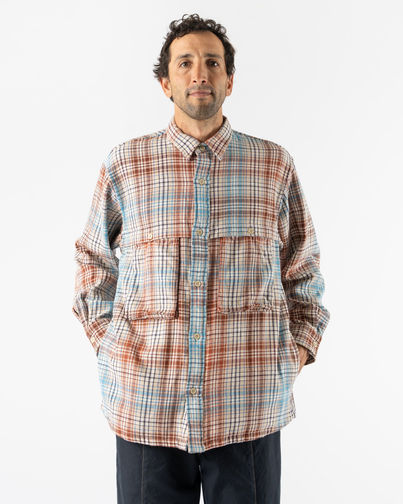 Pilgrim Surf + Supply Albert Field Shirt in Ivory/Blue Curated at