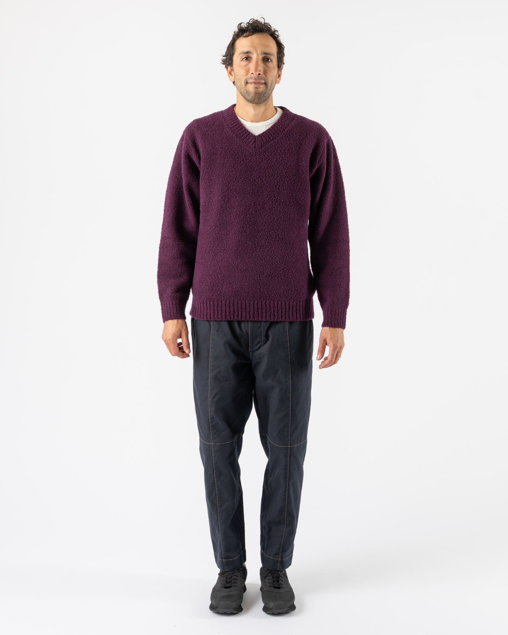 Pilgrim Surf + Supply McCoy V-Neck Boa Sweater in Purple