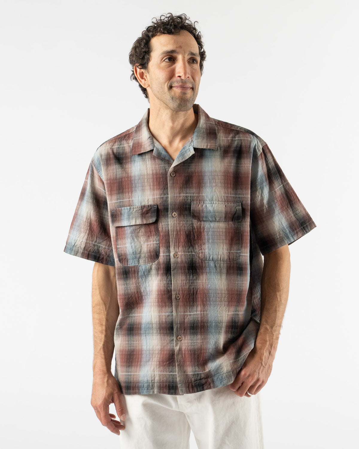 Pilgrim Surf + Supply Sam Dobby Ombre Short Sleeve Shirt in Brown 