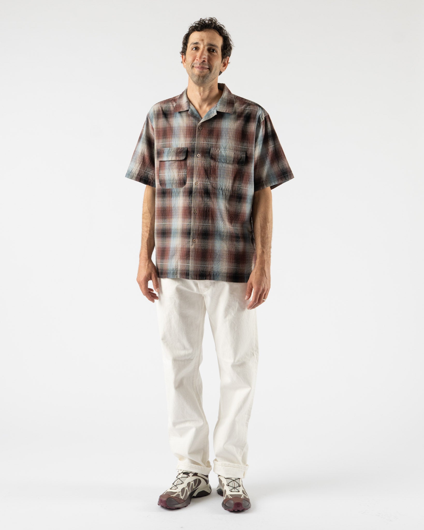 Pilgrim Surf + Supply Sam Dobby Ombre Short Sleeve Shirt in Brown