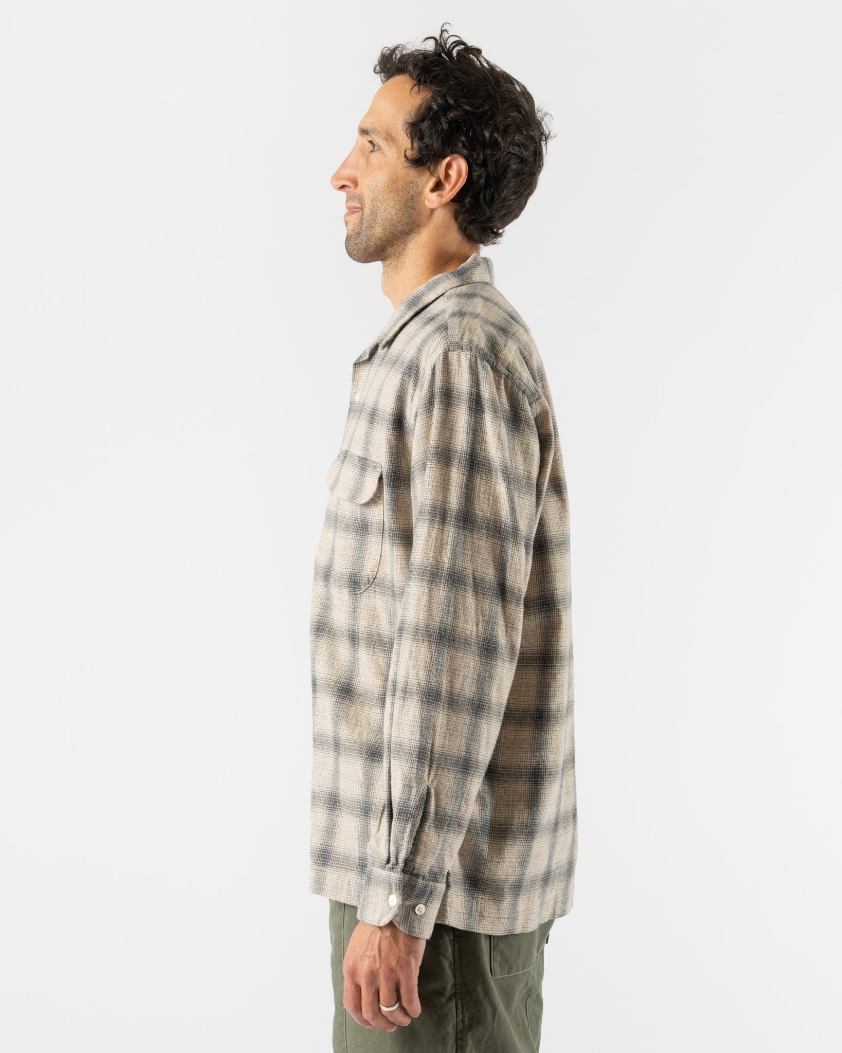 Pilgrim Surf + Supply Vincent Nep Herringbone Plaid Shirt in Khaki