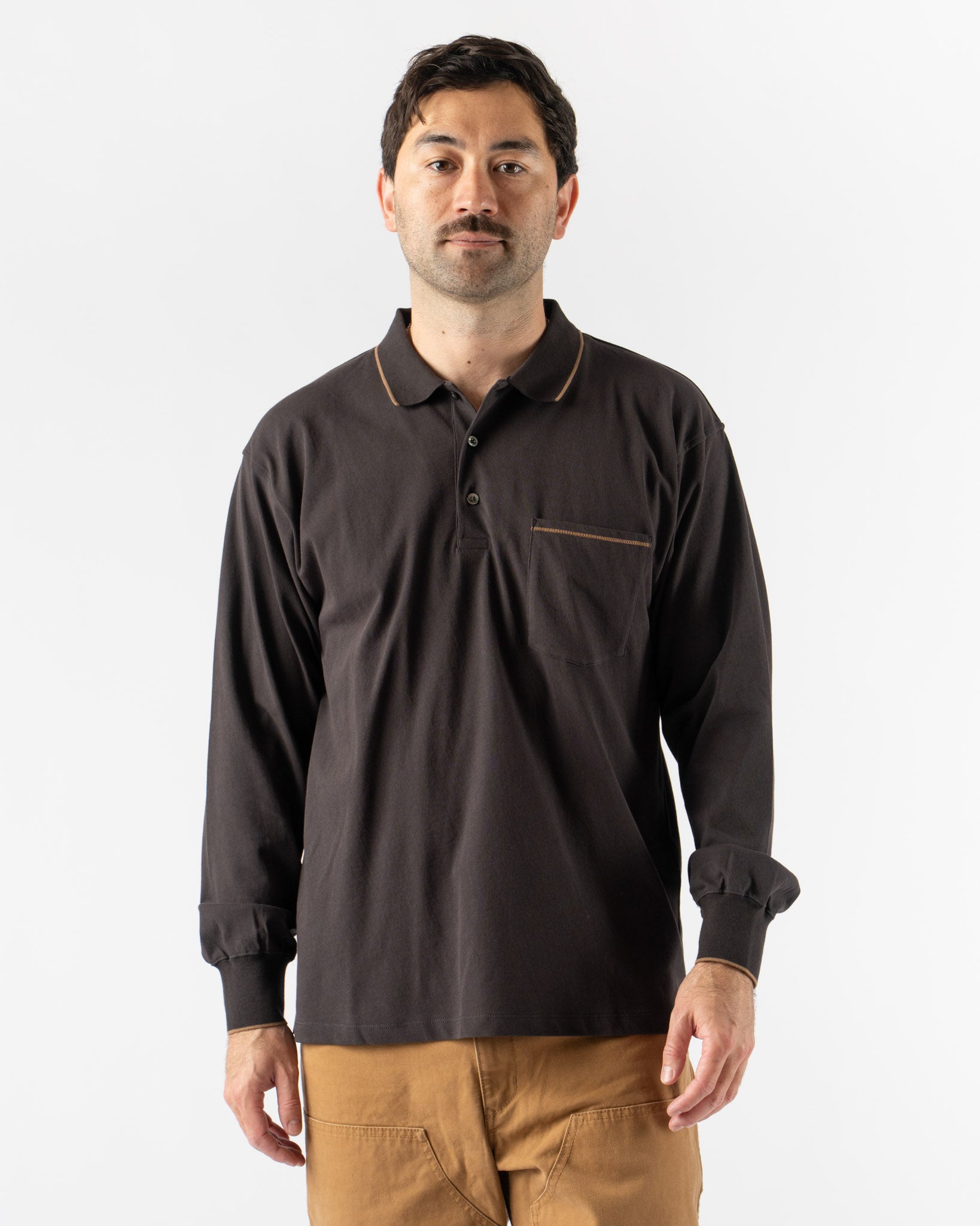 Pilgrim Surf + Supply Werner Longsleeve Polo in Sumi Black