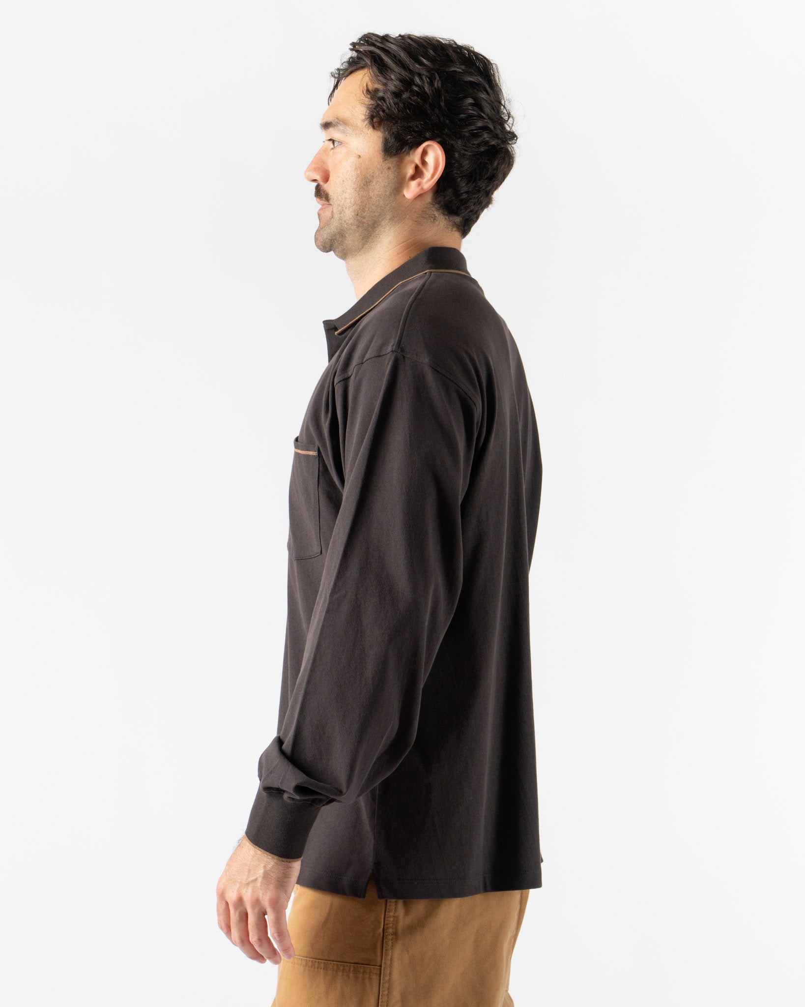 Pilgrim Surf + Supply Werner Longsleeve Polo in Sumi Black