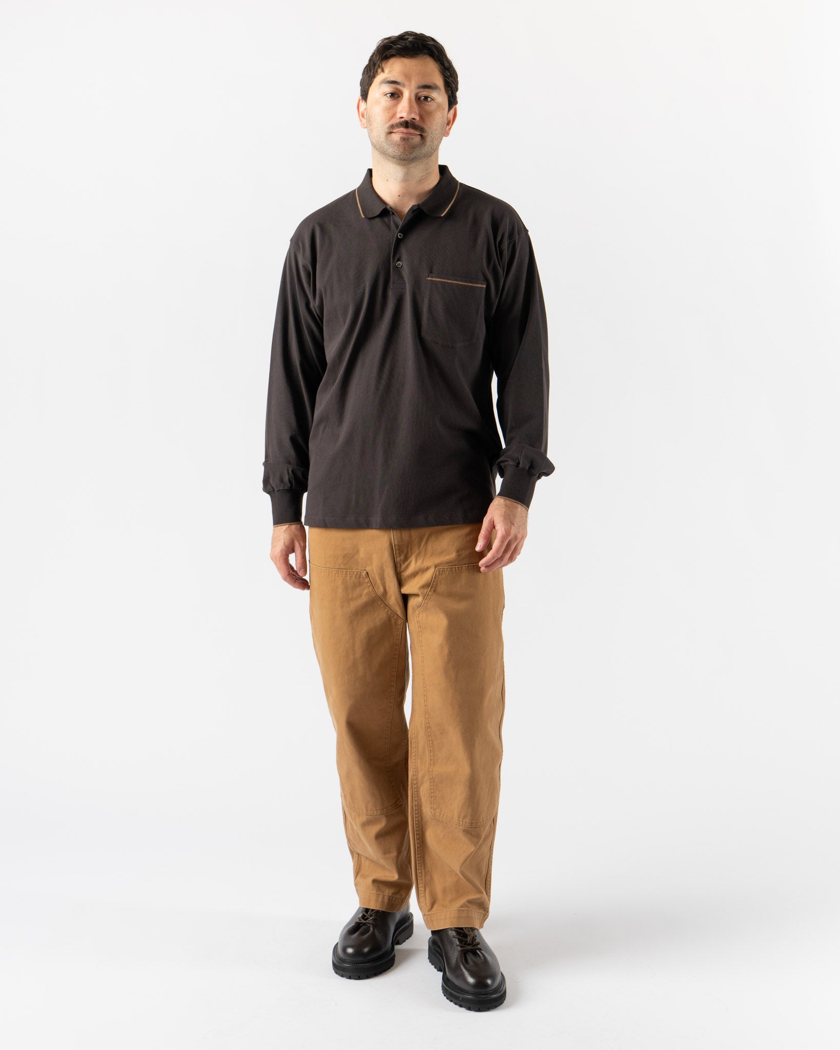 Pilgrim Surf + Supply Werner Longsleeve Polo in Sumi Black