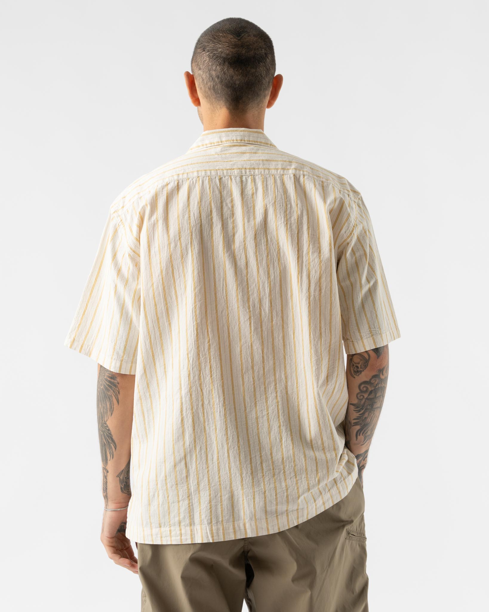 Pilgrim Surf + Supply Johnny Stripe Short Sleeve Shirt in Mustard