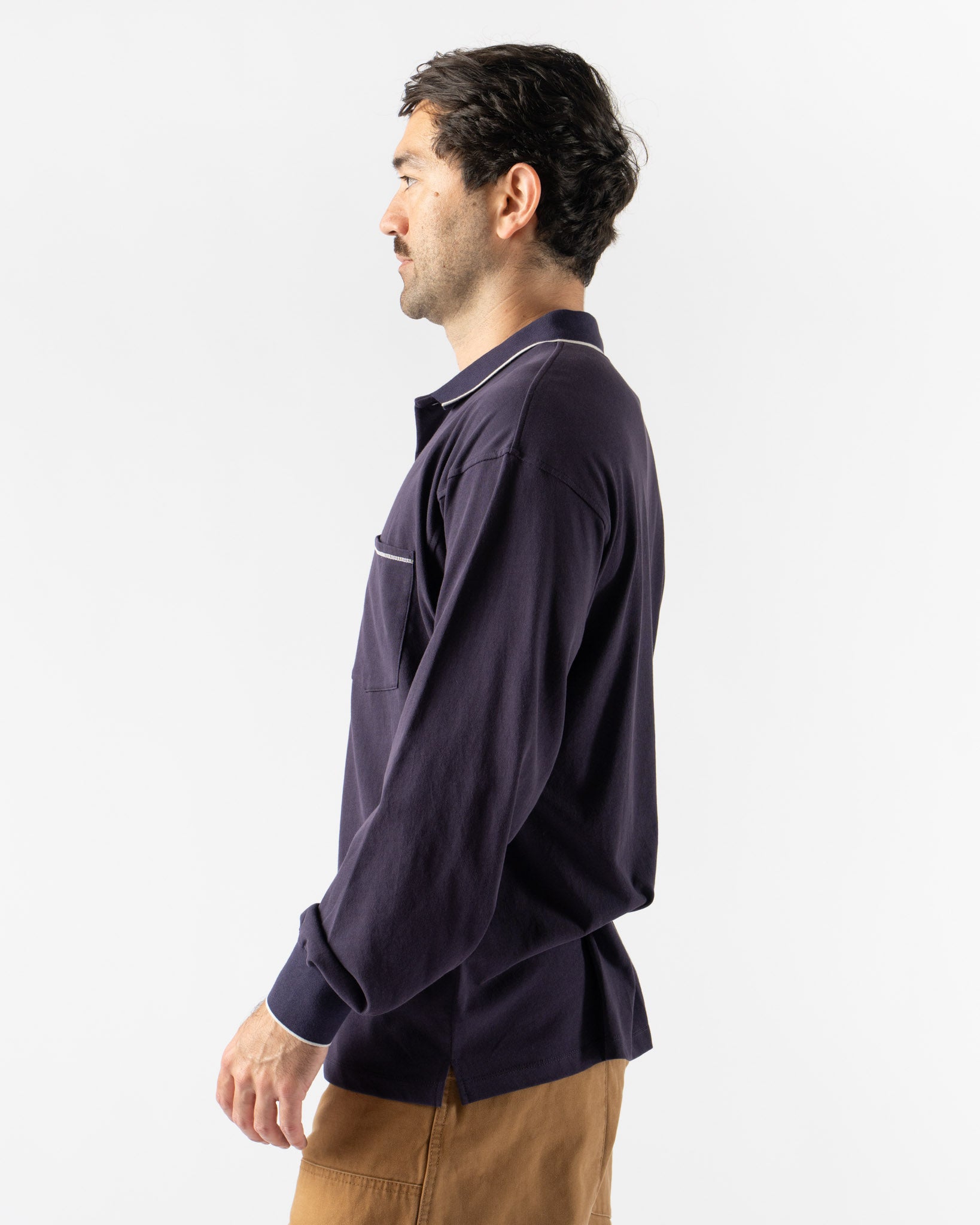Pilgrim Surf + Supply Werner Longsleeve Polo in Dark Navy
