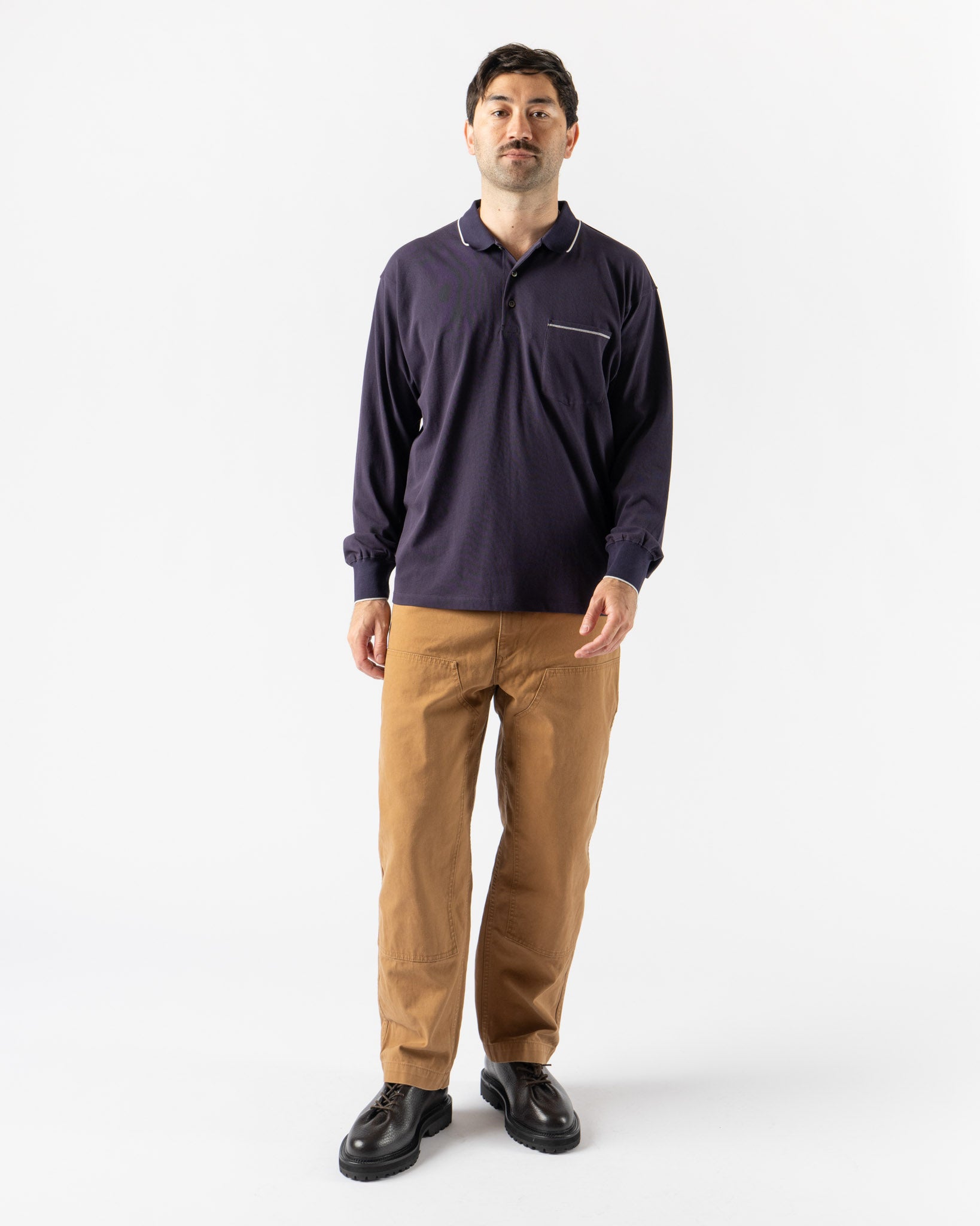 Pilgrim Surf + Supply Werner Longsleeve Polo in Dark Navy