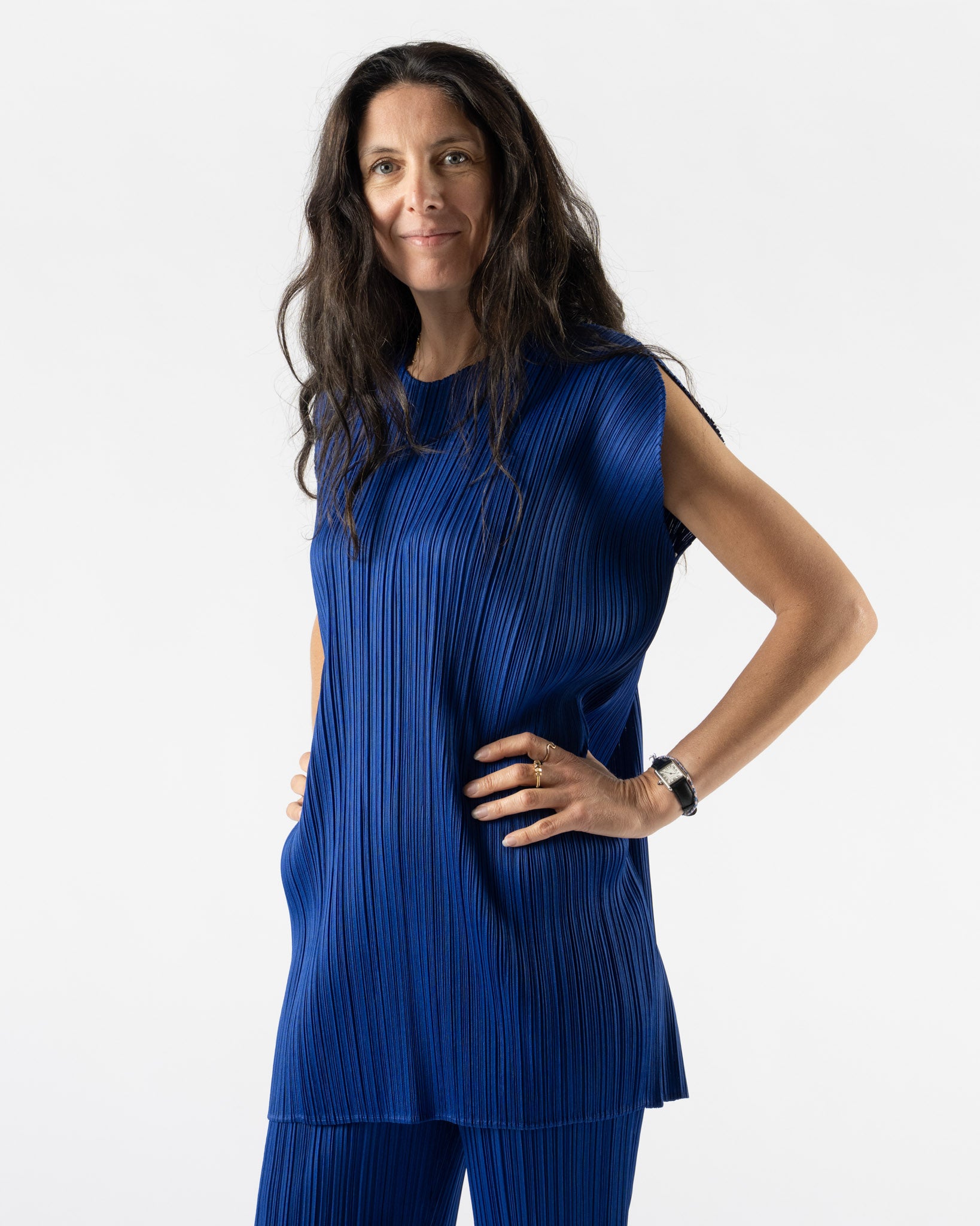 Pleats Please Issey Miyake Monthly Colors July Dress in Blue