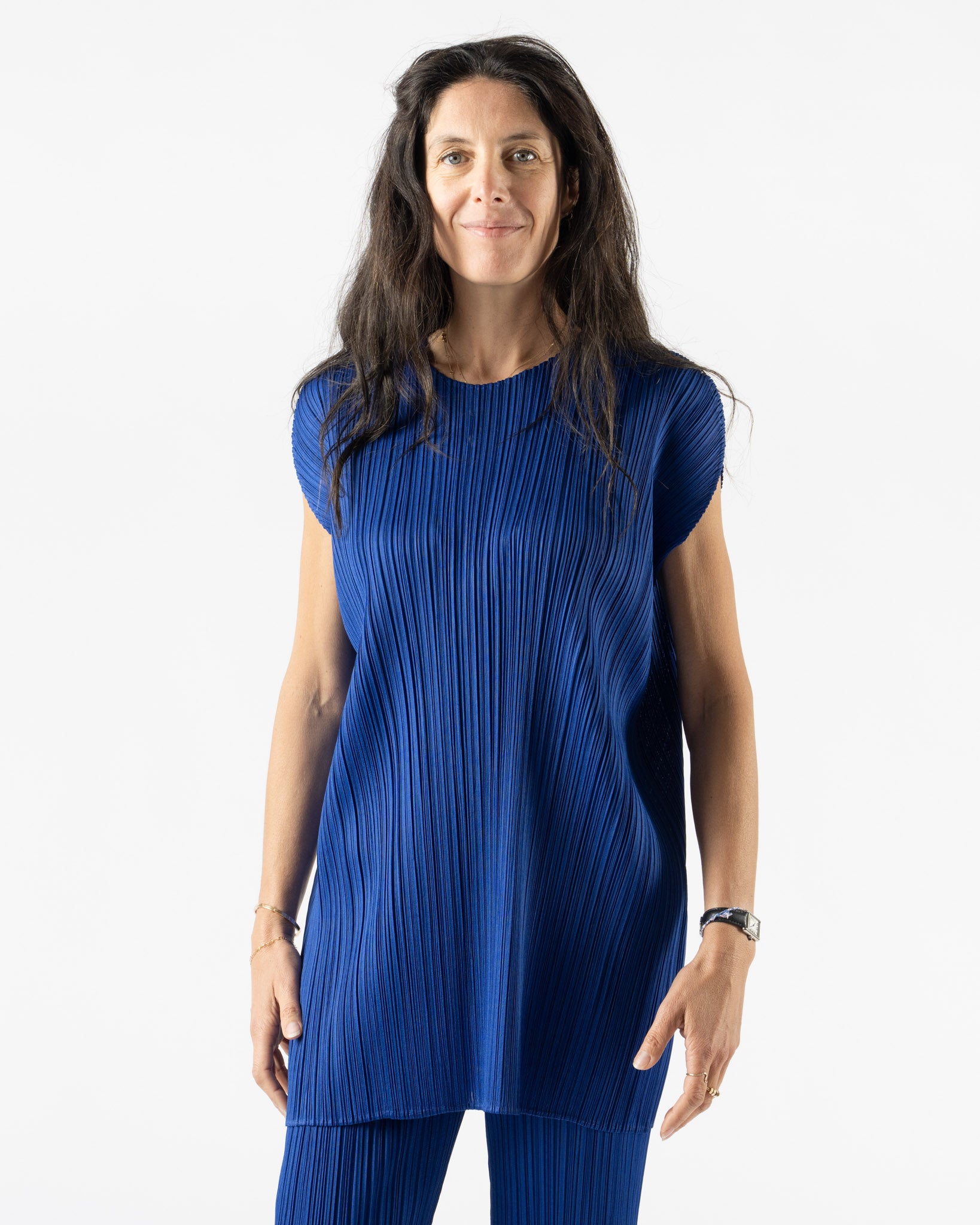 Pleats Please Issey Miyake Monthly Colors July Dress in Blue Curated at Jake and Jones