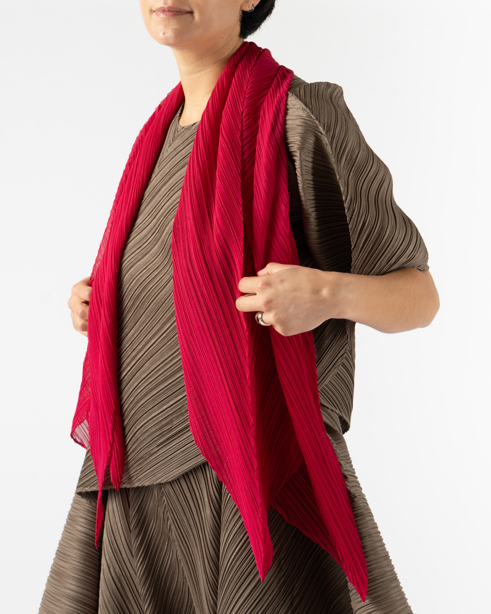 Pleats Please Issey Miyake Colorful Scarf in Carmine