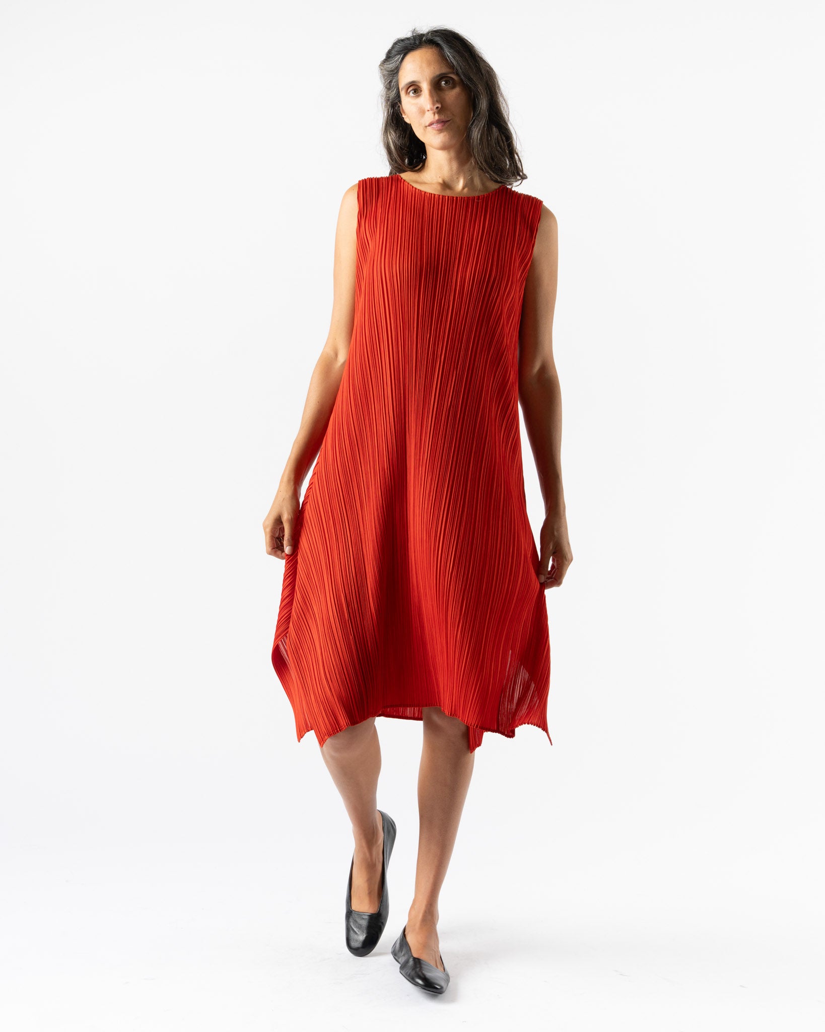 Pleats Please Issey Miyake Monthly Colors July Dress in Bright Red