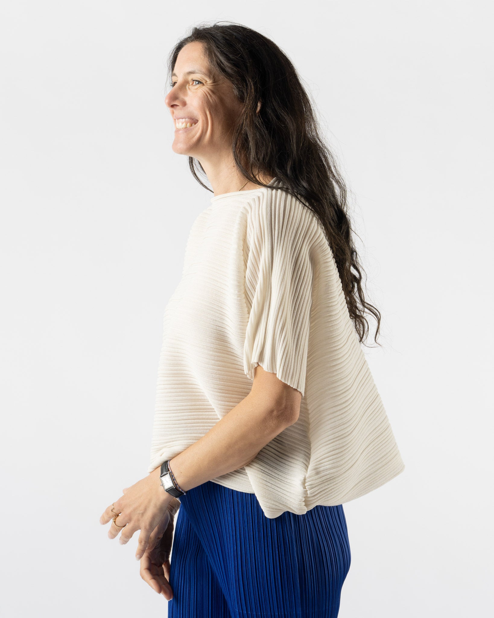 Pleats Please Issey Miyake Paper Bounce Knit Top in White