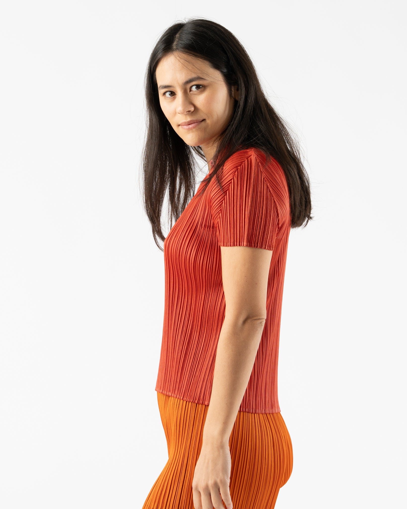 Pleats Please Issey Miyake April Monthly Colors Top in Dark Red
