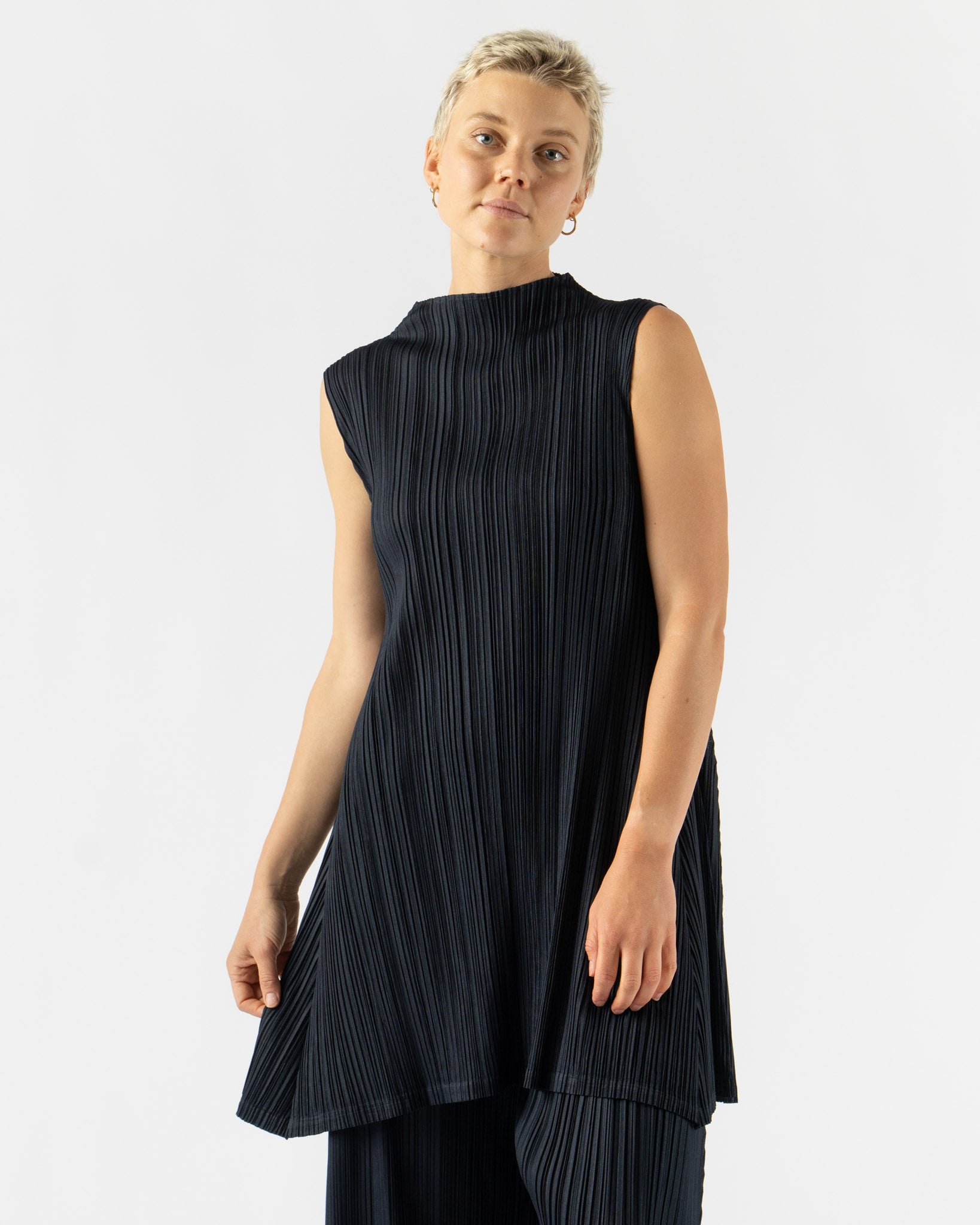 Pleats Please Issey Miyake Mellow Pleats Top in Blue Black