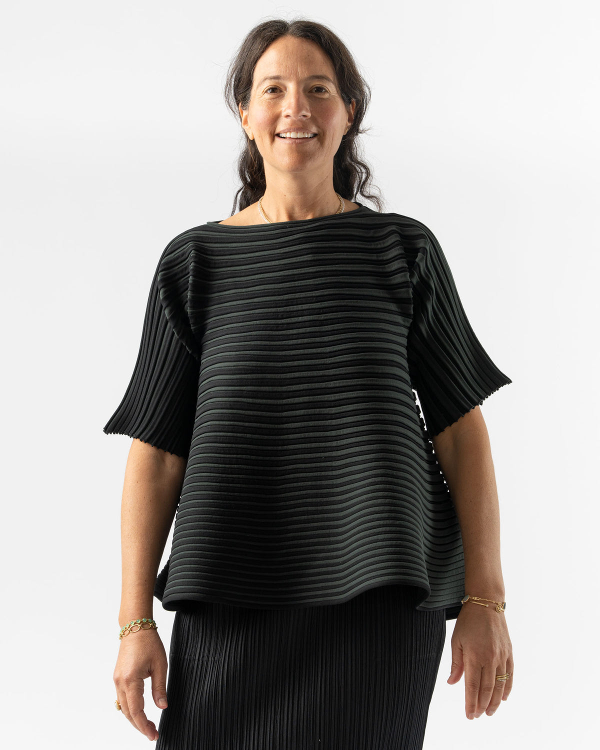 Pleats Please Issey Miyake Bounce Knit Top in Charcoal Curated at 