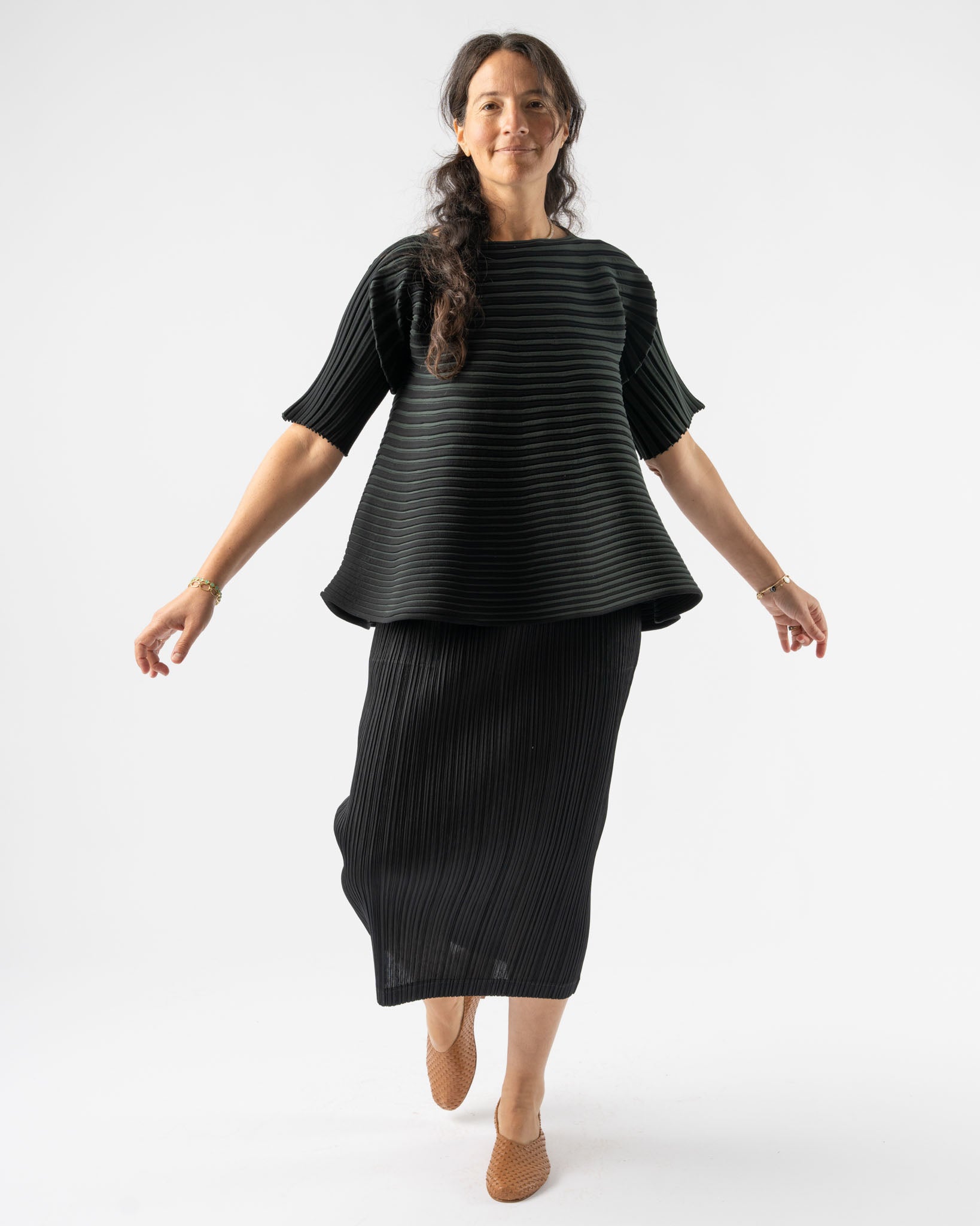 Pleats Please Issey Miyake Bounce Knit Top in Charcoal