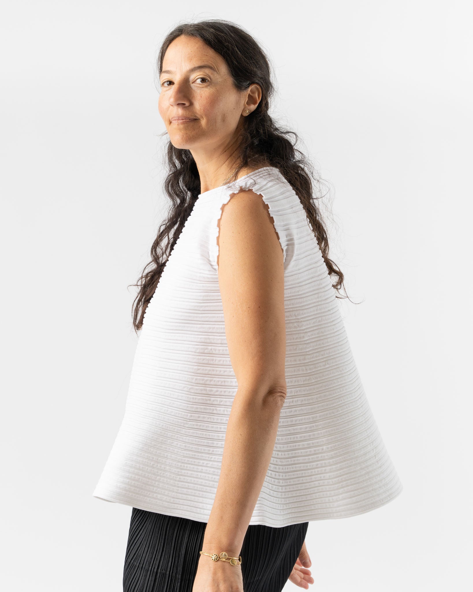 Pleats Please Issey Miyake Bounce Knit Top in Off White