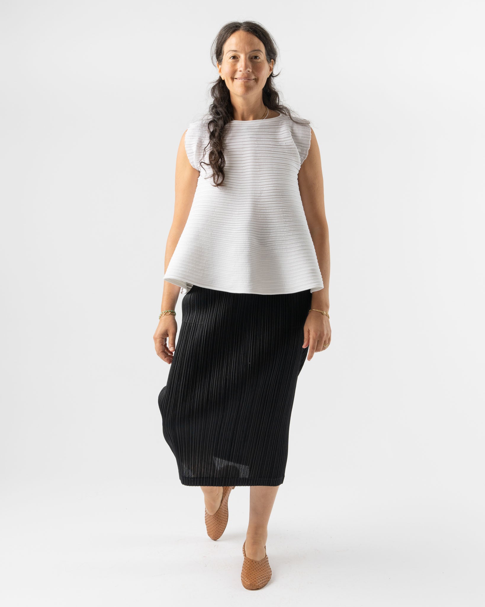 Pleats Please Issey Miyake Bounce Knit Top in Off White