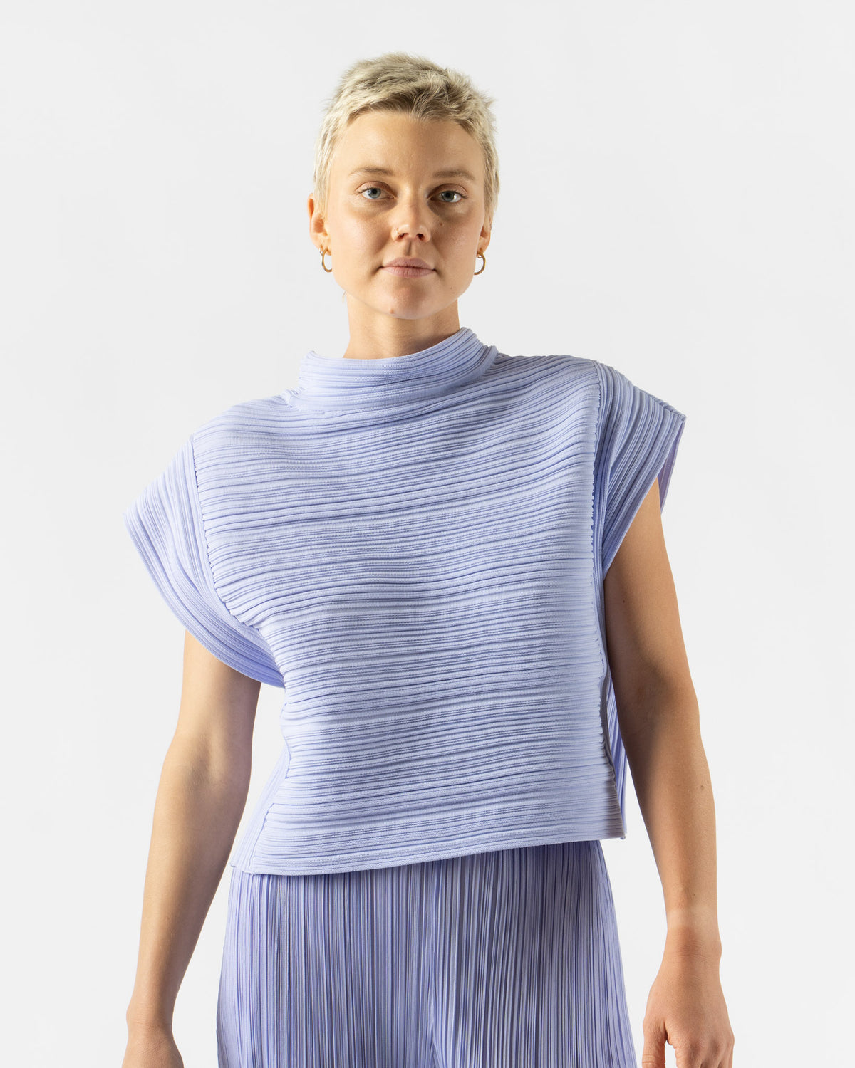Pleats Please Issey Miyake Crepe Knit in Saxe Blue Curated at Jake 