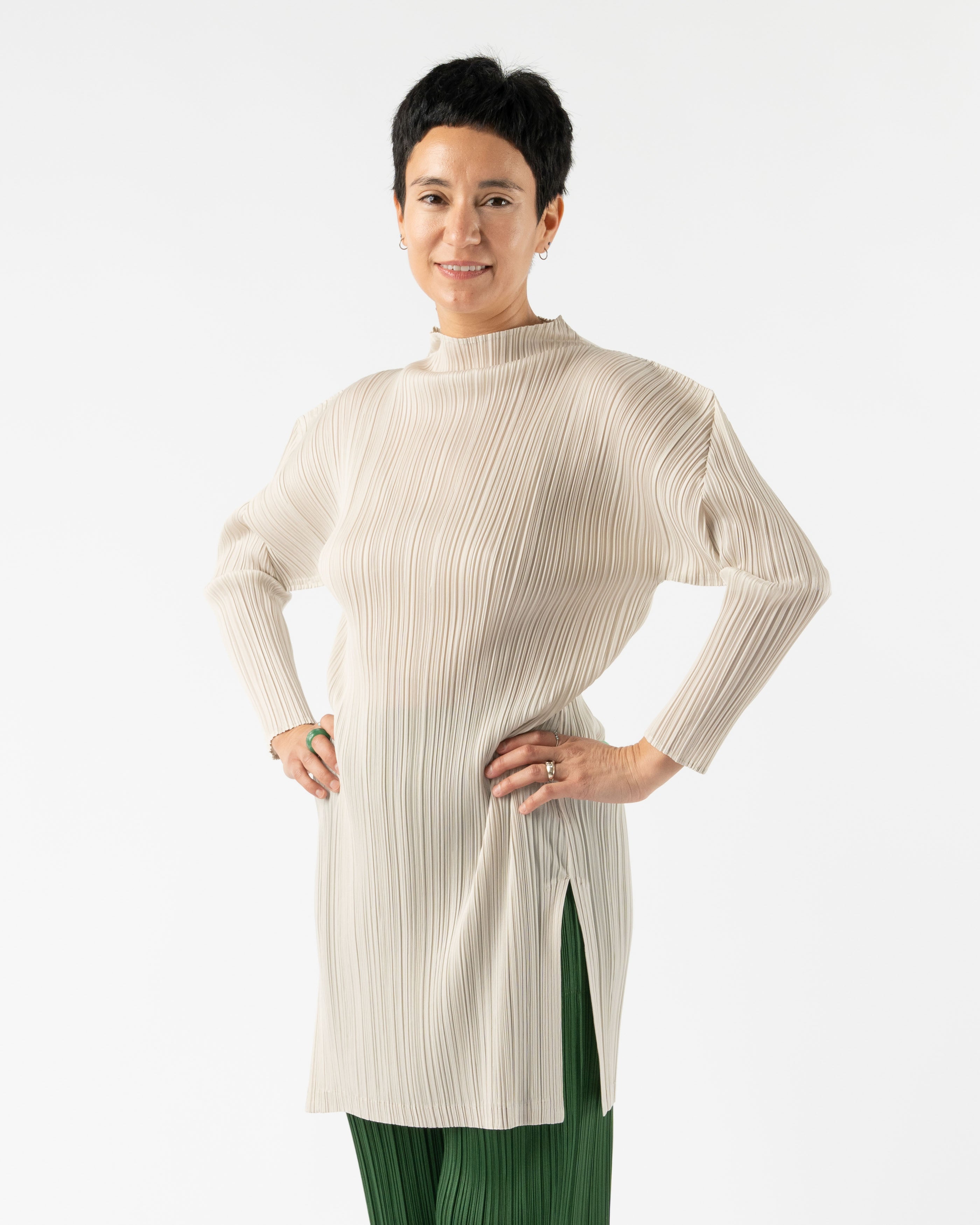 Pleats Please Issey Miyake February Monthly Colors Dress in Ivory