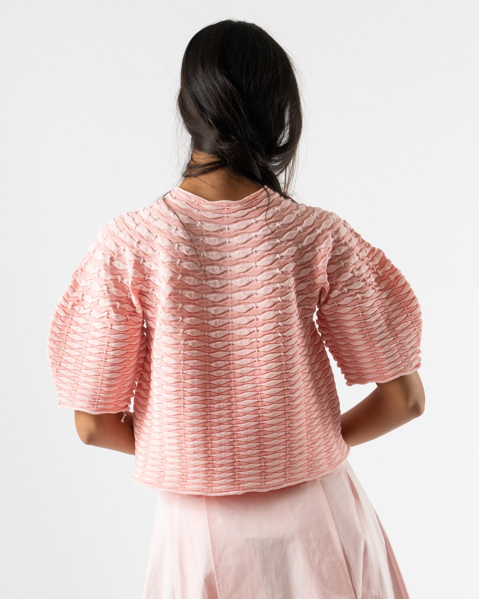 Pleats Please Issey Miyake Colorful Mushroom Knit Top in Light Pink