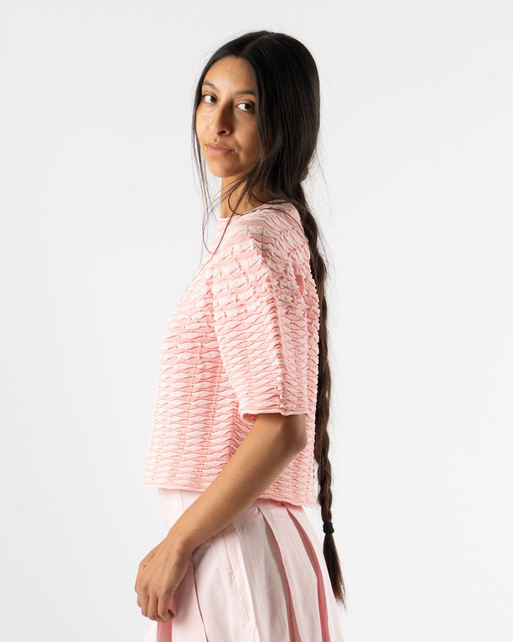 Pleats Please Issey Miyake Colorful Mushroom Knit Top in Light Pink
