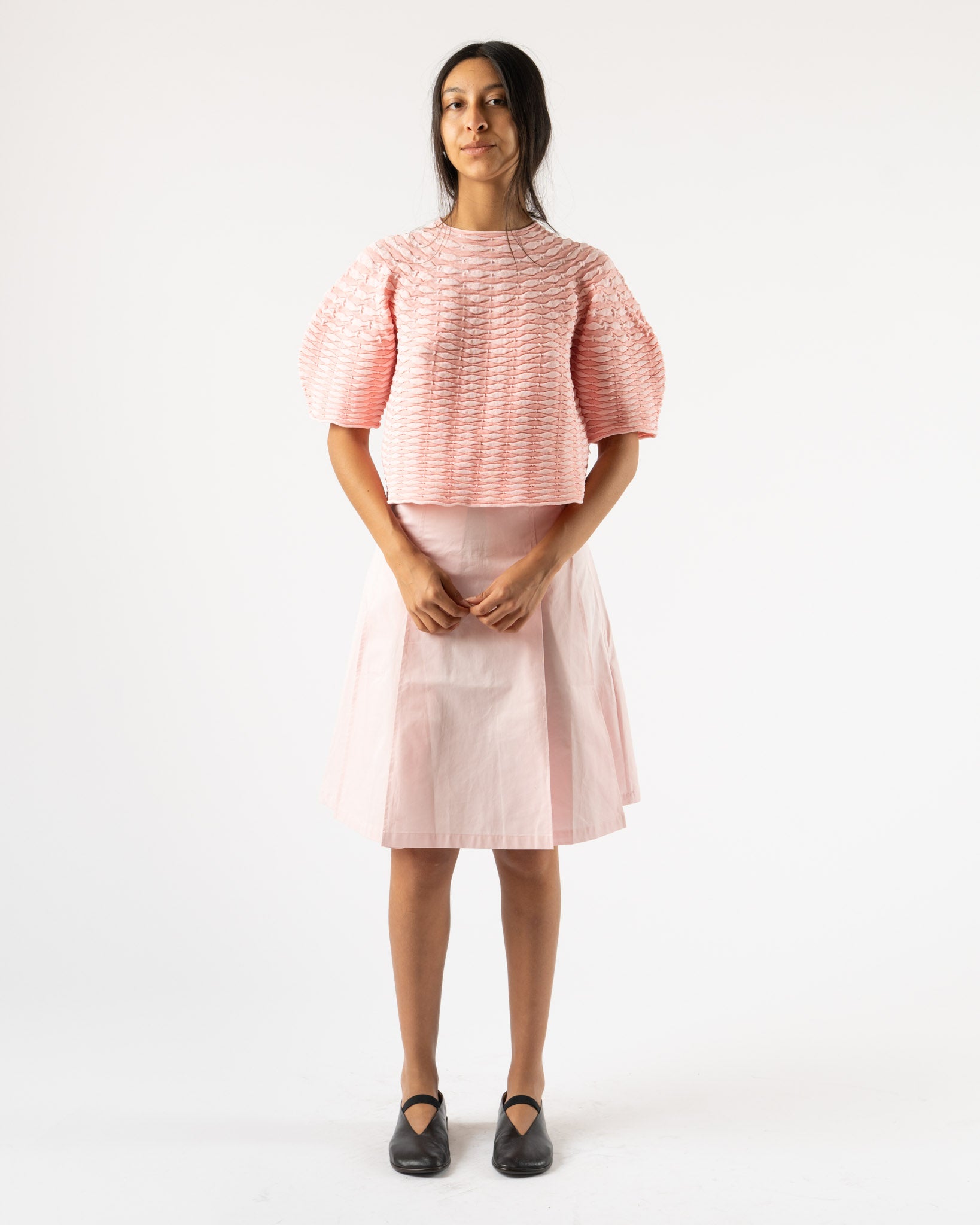 Pleats Please Issey Miyake Colorful Mushroom Knit Top in Light Pink
