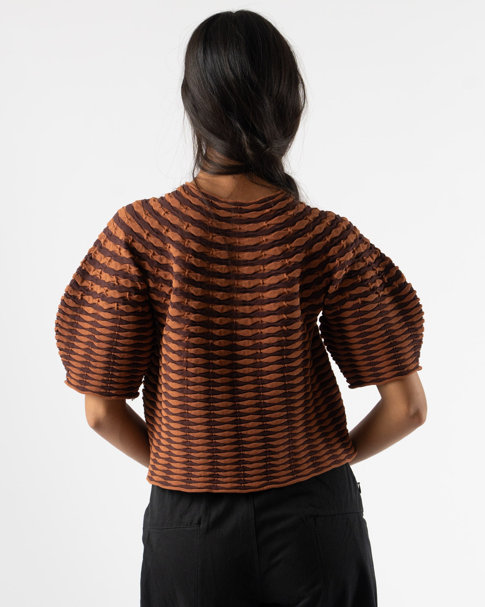 Pleats Please Issey Miyake Colorful Mushroom Knit Top in Brown