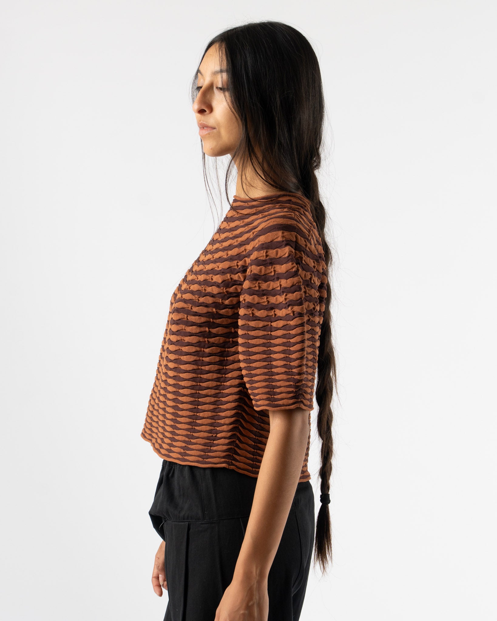 Pleats Please Issey Miyake Colorful Mushroom Knit Top in Brown